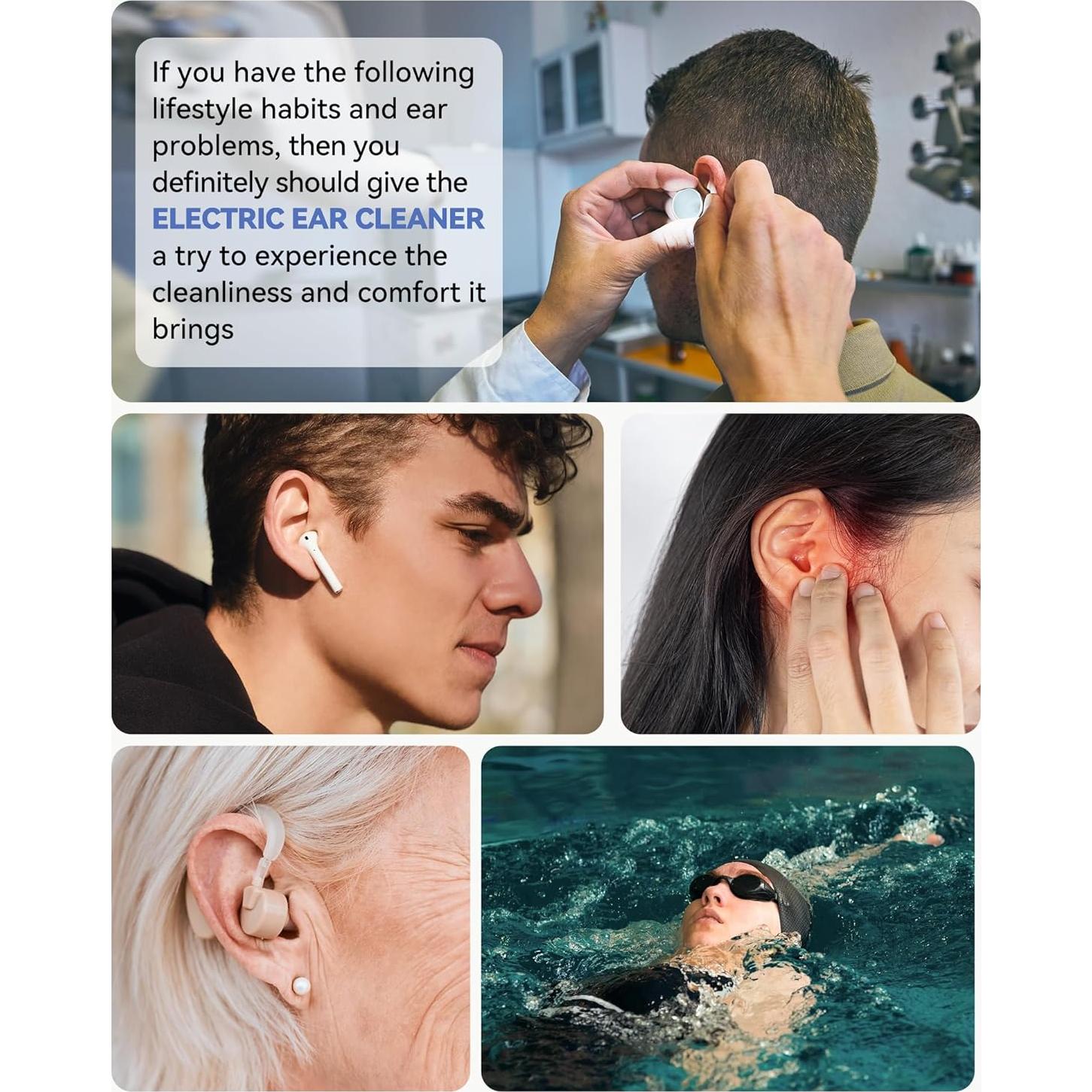 Kit de Limpieza de Oídos Eléctrico SEEDEAR - Eliminador de Cerumen a Presión de Agua - 4 Modos Ajustables