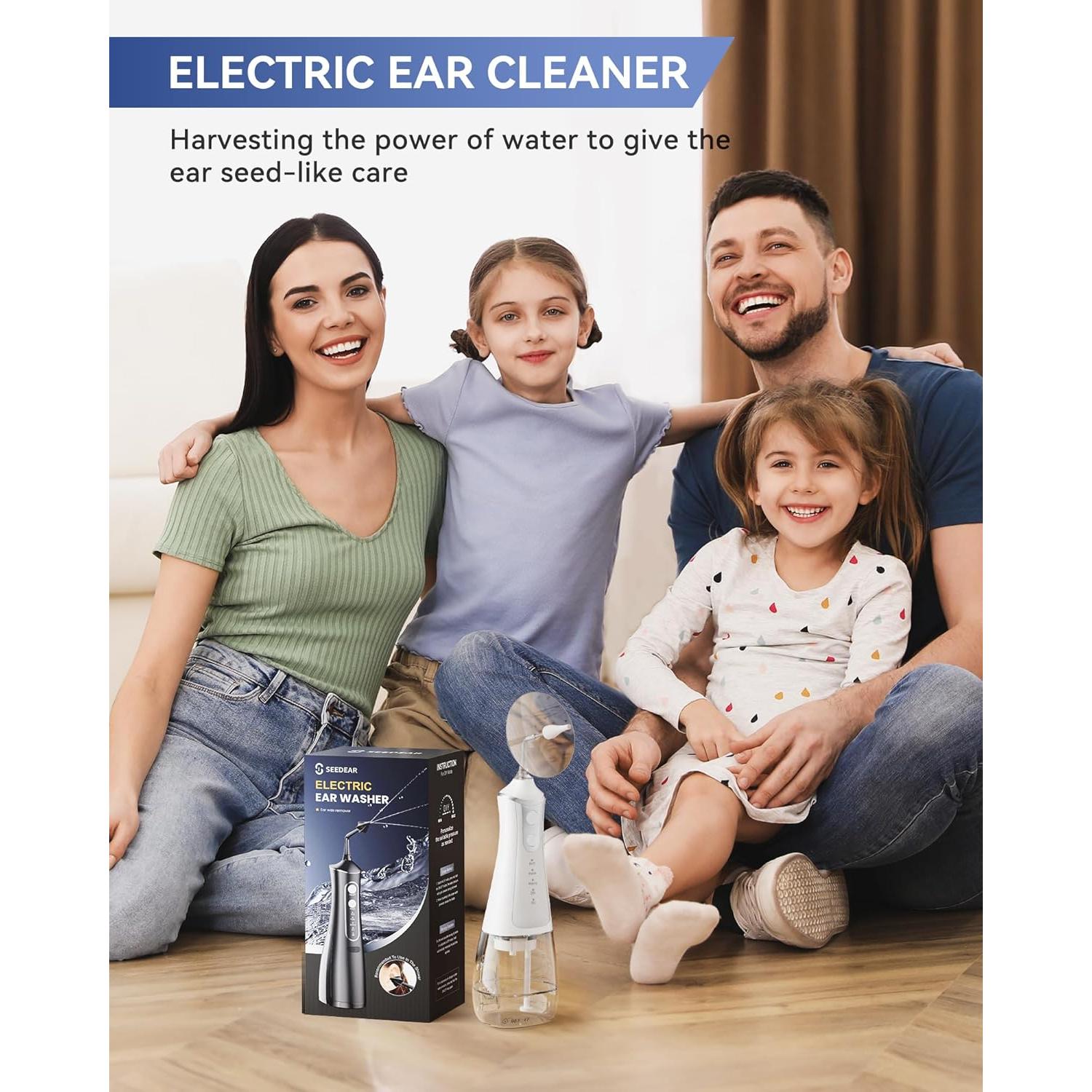 Kit de Limpieza de Oídos Eléctrico SEEDEAR - Eliminador de Cerumen a Presión de Agua - 4 Modos Ajustables