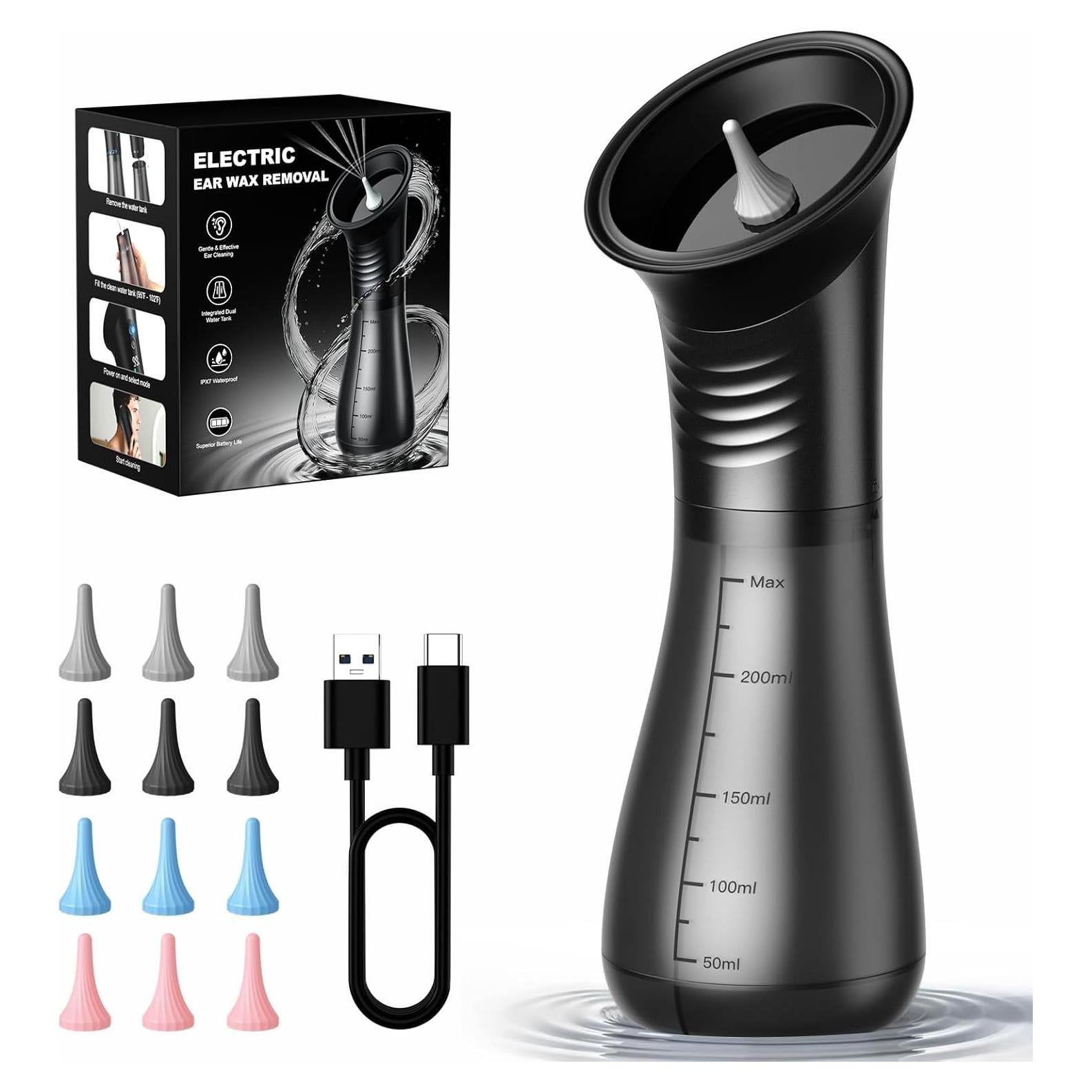 Limpiador de Oídos Eléctrico MOVMAO E80 con Pantalla LED y 12 Puntas