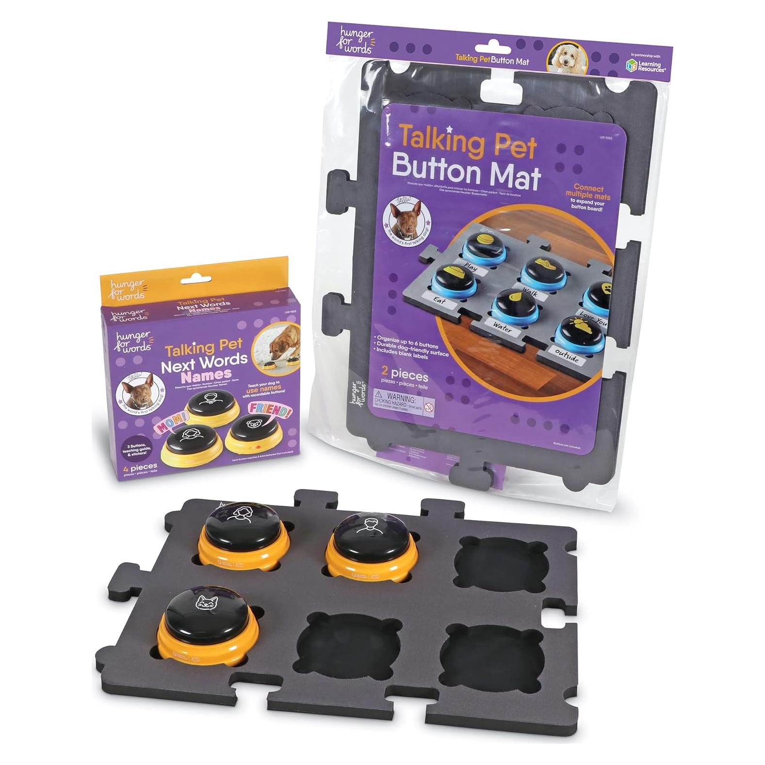 Alfombrilla de Botones Hablantes para Mascotas Hambre de Palabras - 3 Botones Grabables y Soporte para 6 Botones