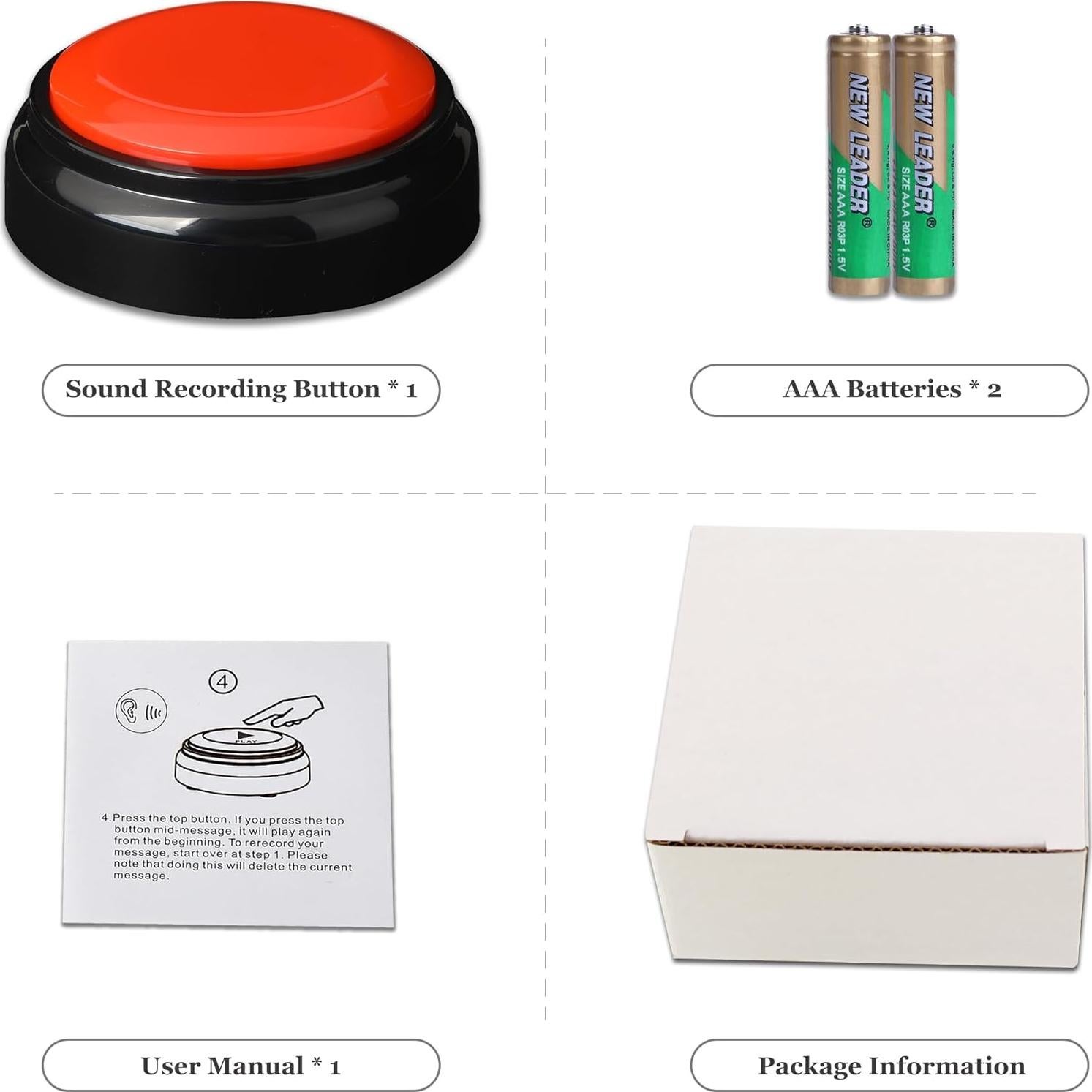 Botón de Grabación Wariolle Rojo 30 Segundos para Aula