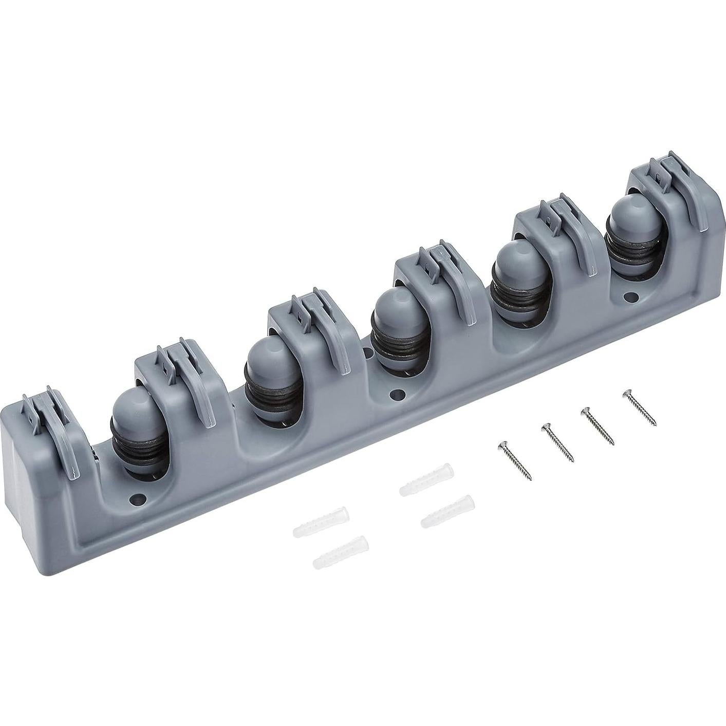 Soporte de Escoba Montaje en Pared Amazon Basics 6 Ganchos Gris