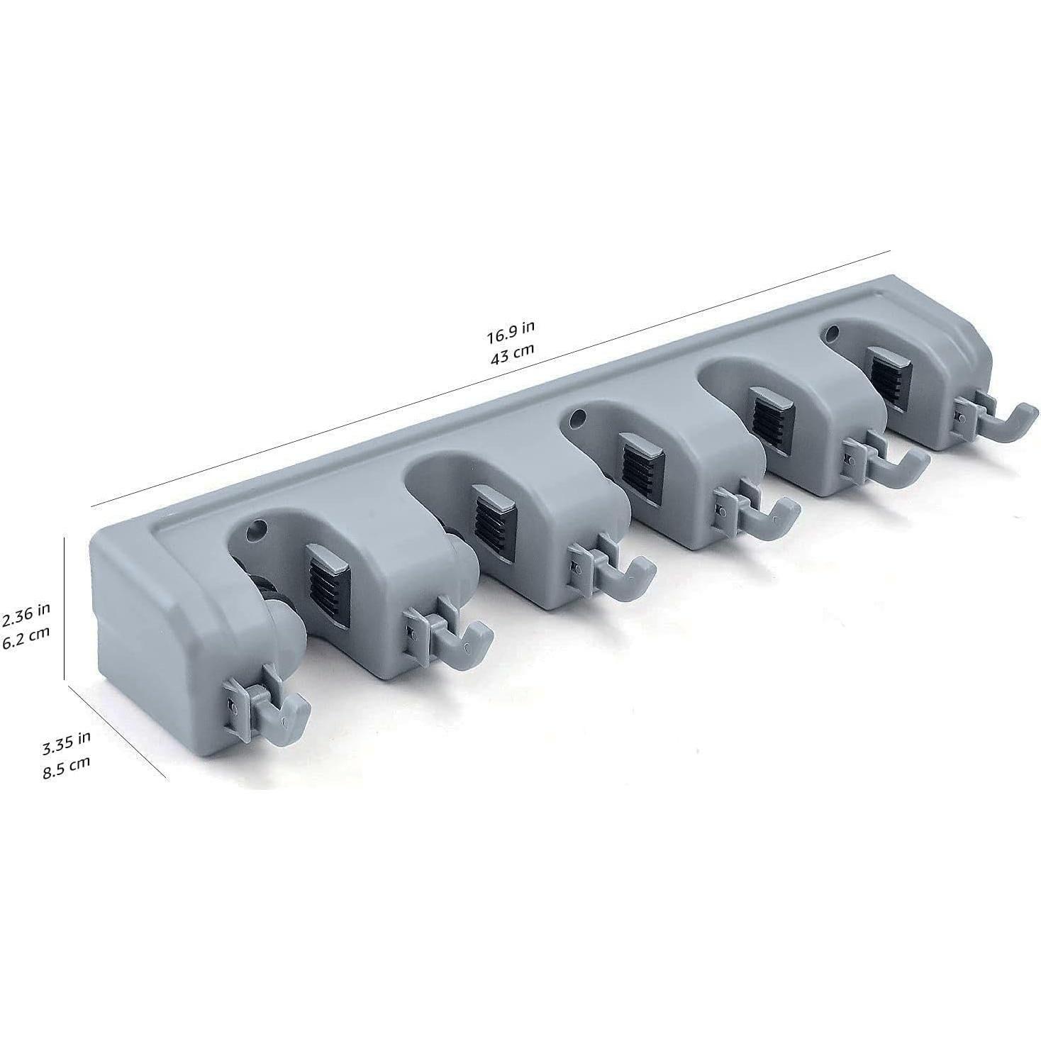Soporte de Escoba Montaje en Pared Amazon Basics 6 Ganchos Gris