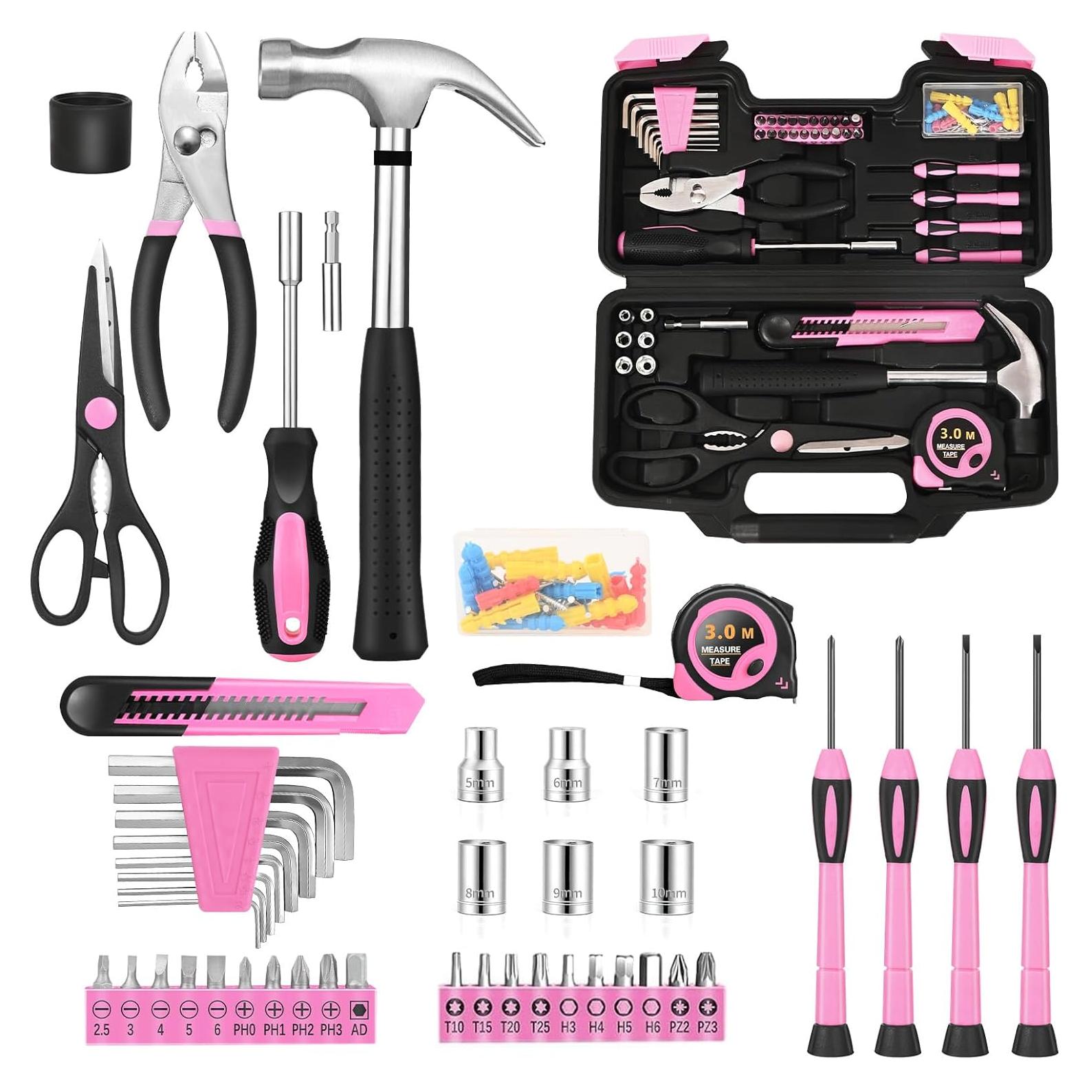 Juego de Herramientas HANGYING 132 Piezas con Caja Rosa