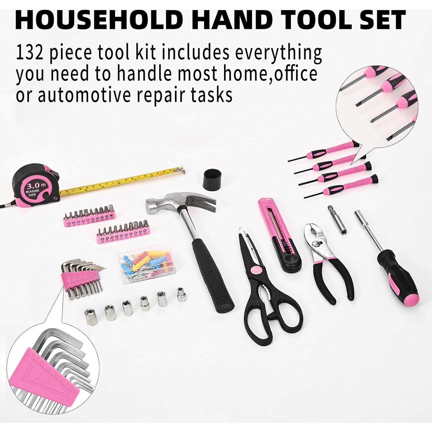 Juego de Herramientas HANGYING 132 Piezas con Caja Rosa