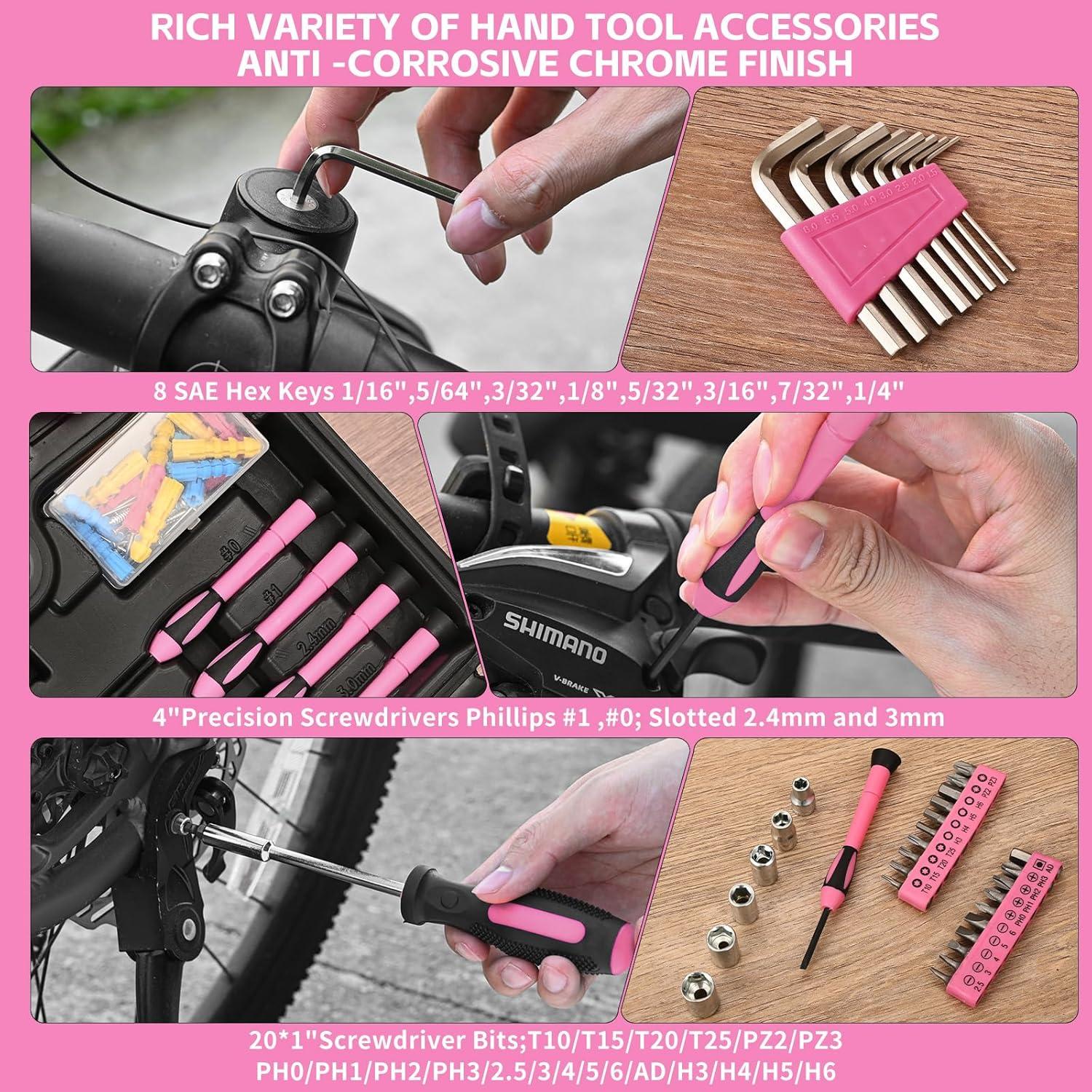 Juego de Herramientas HANGYING 132 Piezas con Caja Rosa