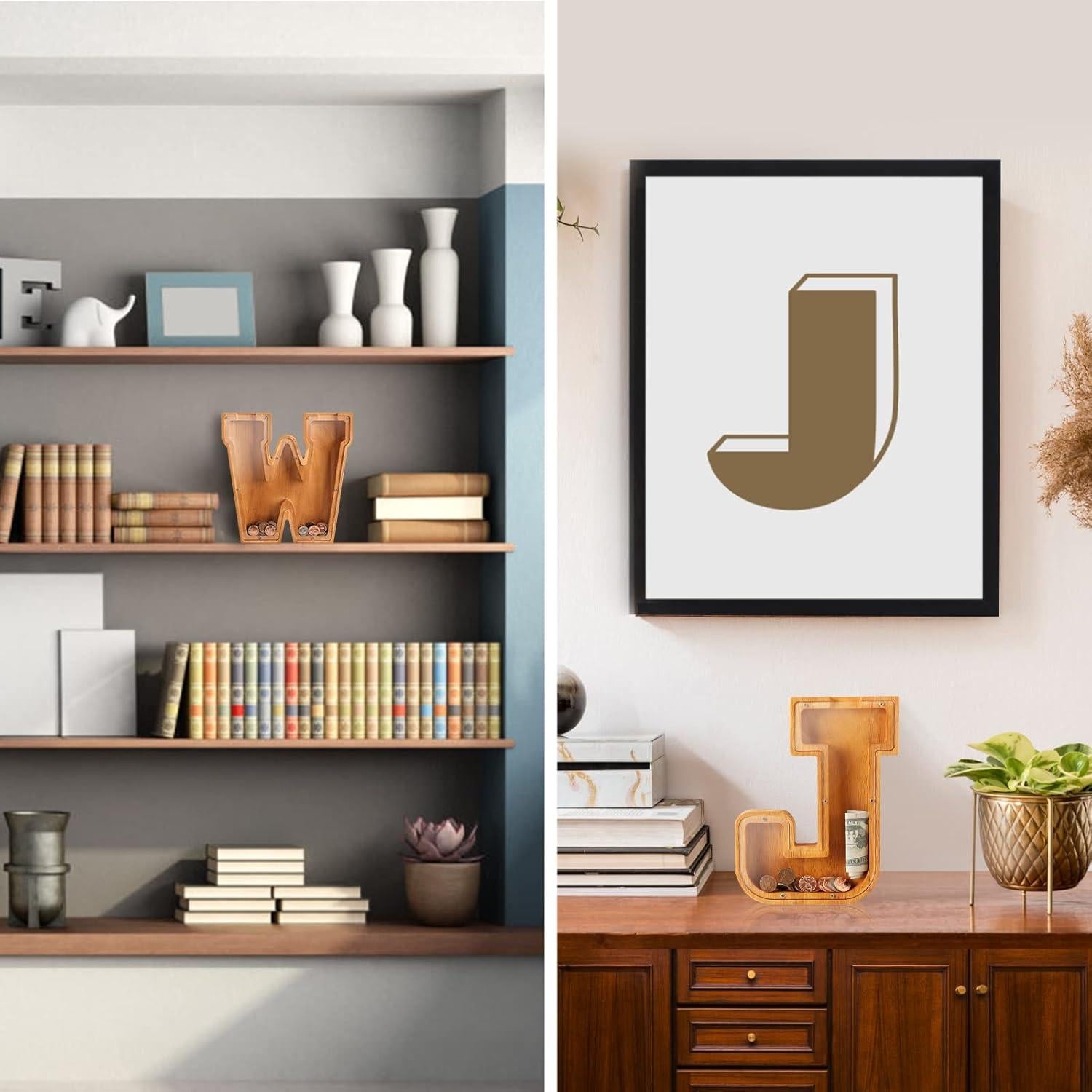 Banco de Dinero Personalizado de Madera 26 Letras Acrílico