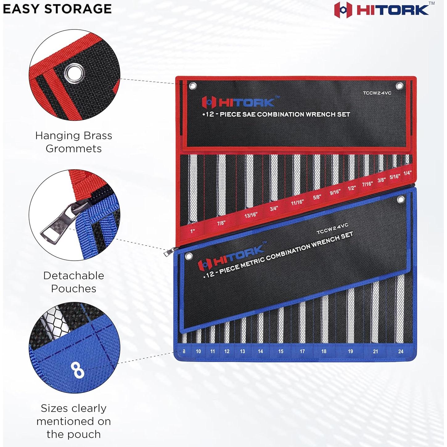 Juego de Llaves Combinadas Hitork 24 Piezas SAE y Métrico