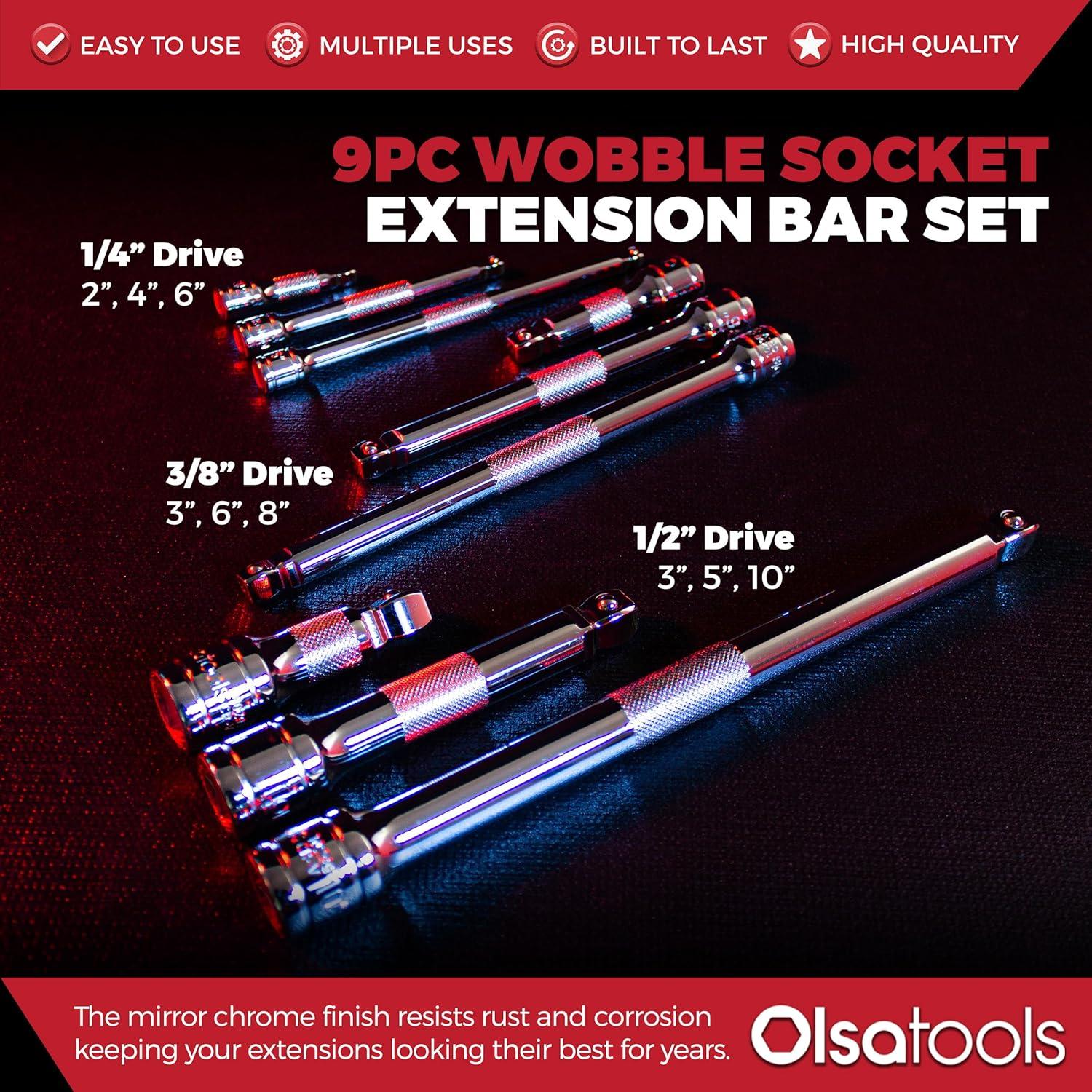 Juego de Extensiones Wobble Olsa Tools 9 Piezas Cr-V 1/4 3/8 1/2"