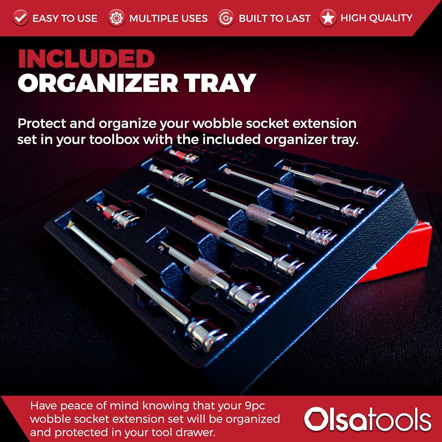 Juego de Extensiones Wobble Olsa Tools 9 Piezas Cr-V 1/4 3/8 1/2"