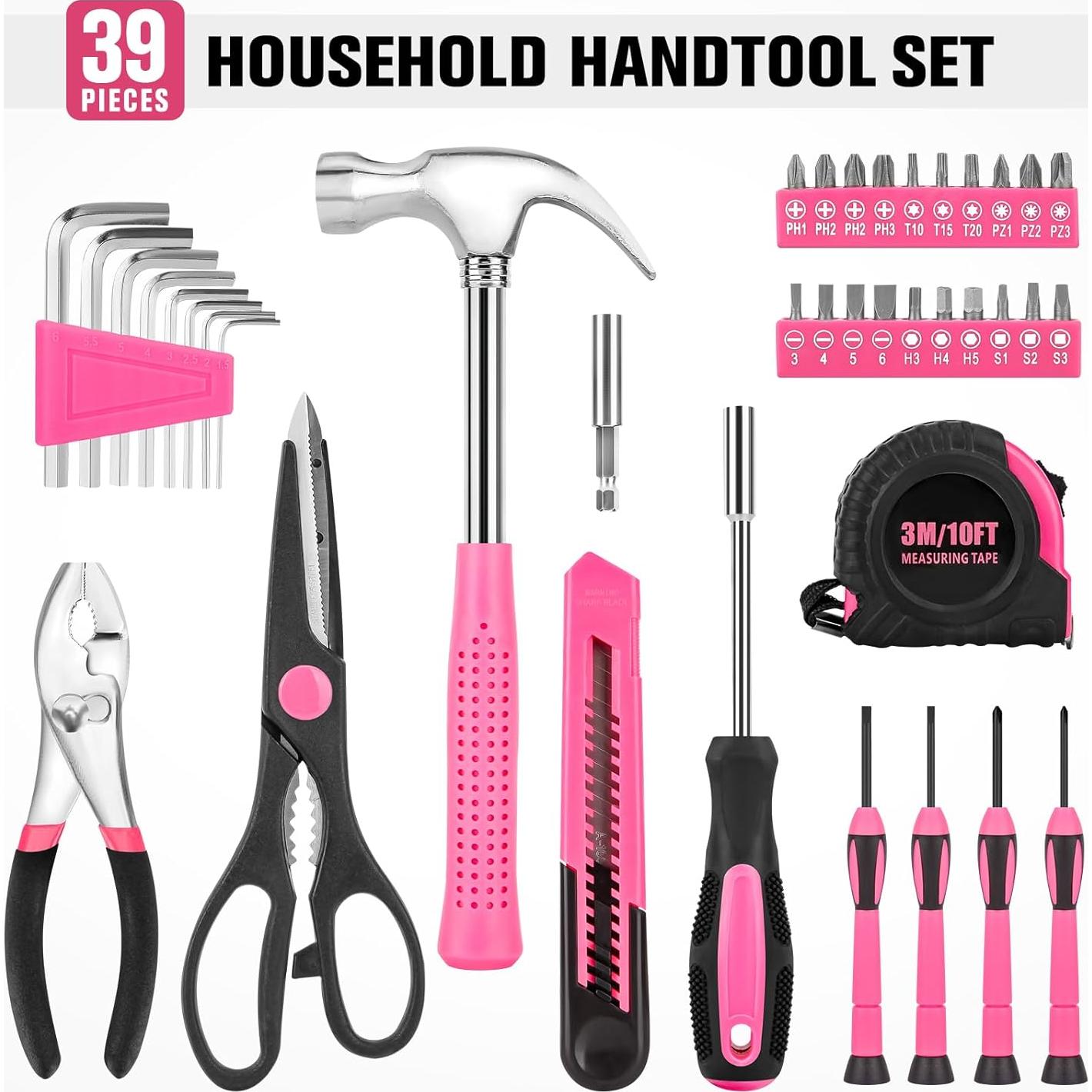 Juego de Herramientas 39 Piezas TesQita Rosa para Hogar