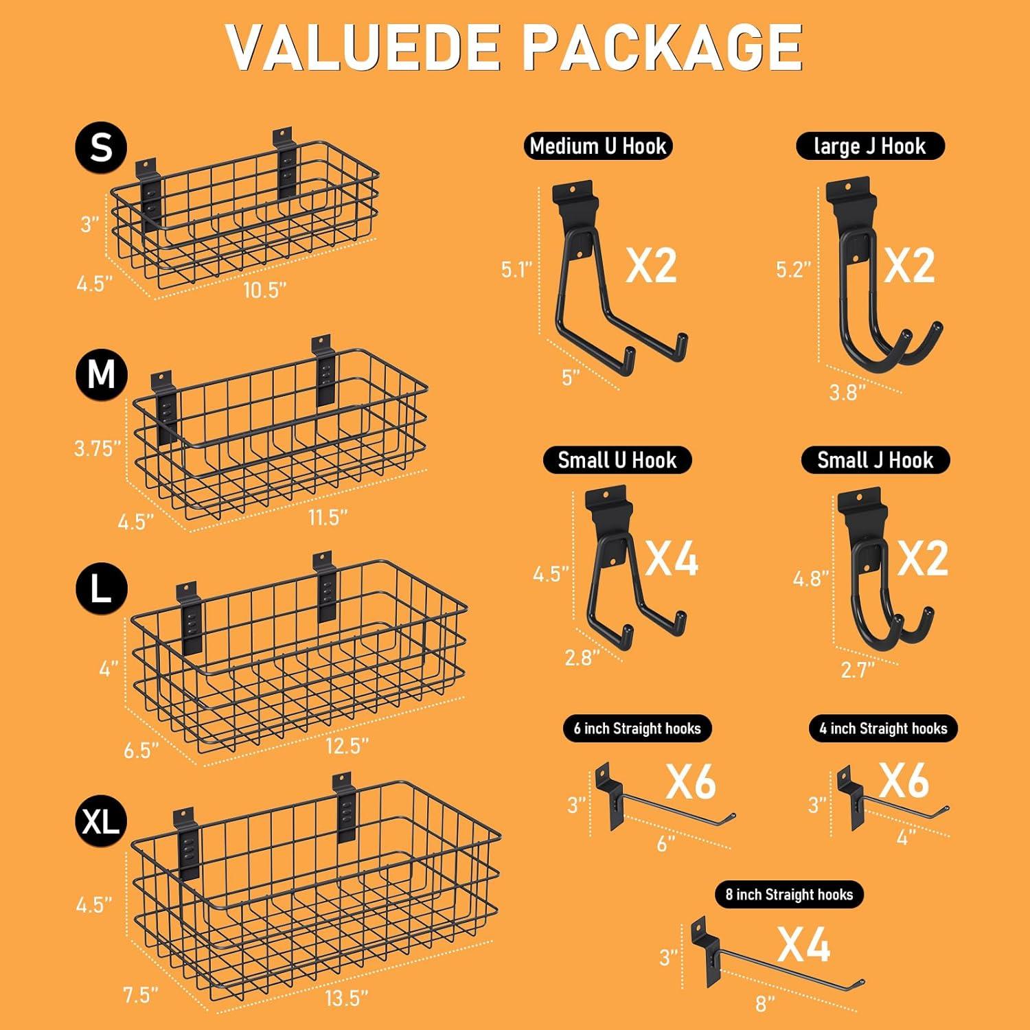 Juego de Accesorios para Slatwall INCLY 30 PCS con 4 Cestas y 26 Ganchos