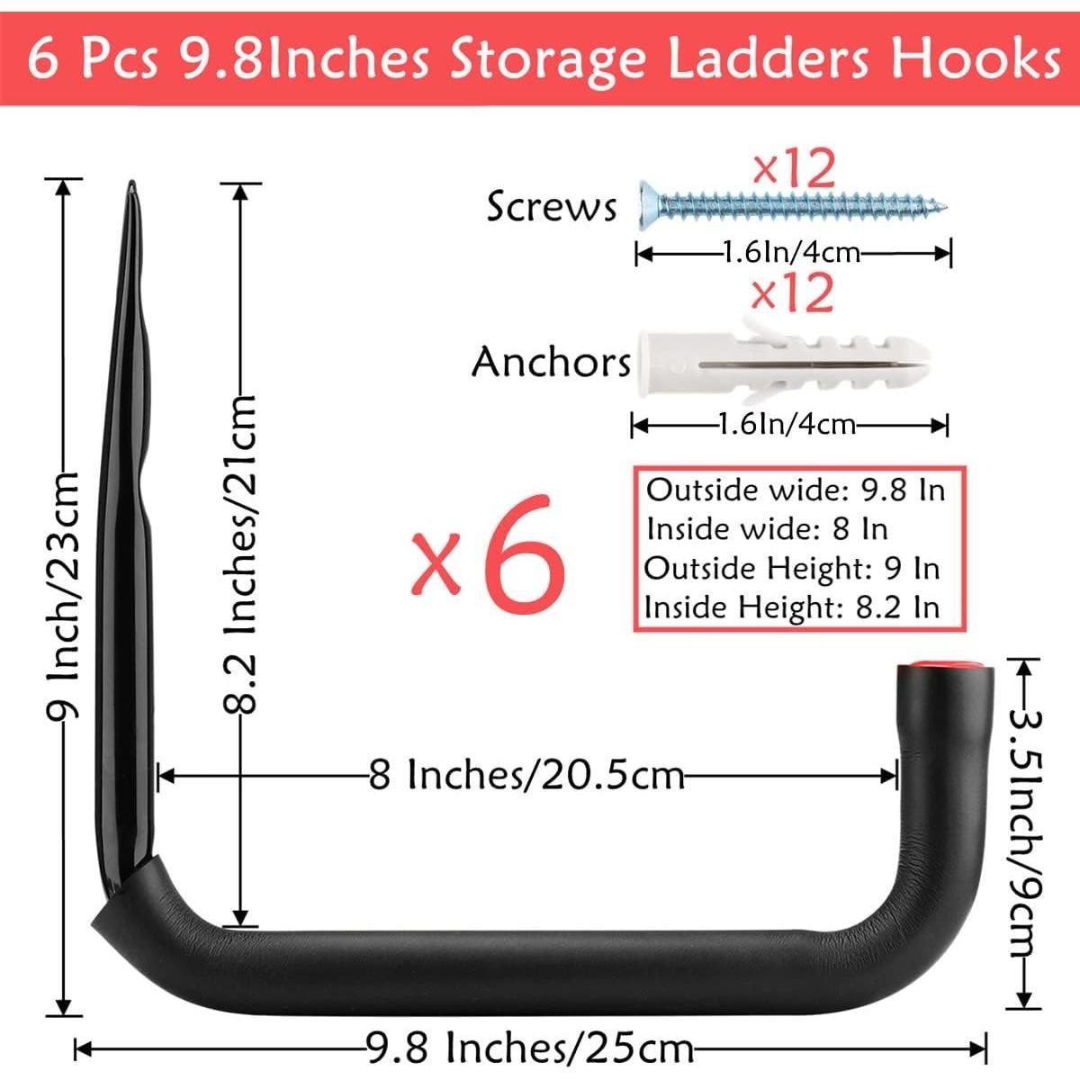 Ganchos de Almacenamiento en Garaje Naikozmo - Paquete de 6, 25cm