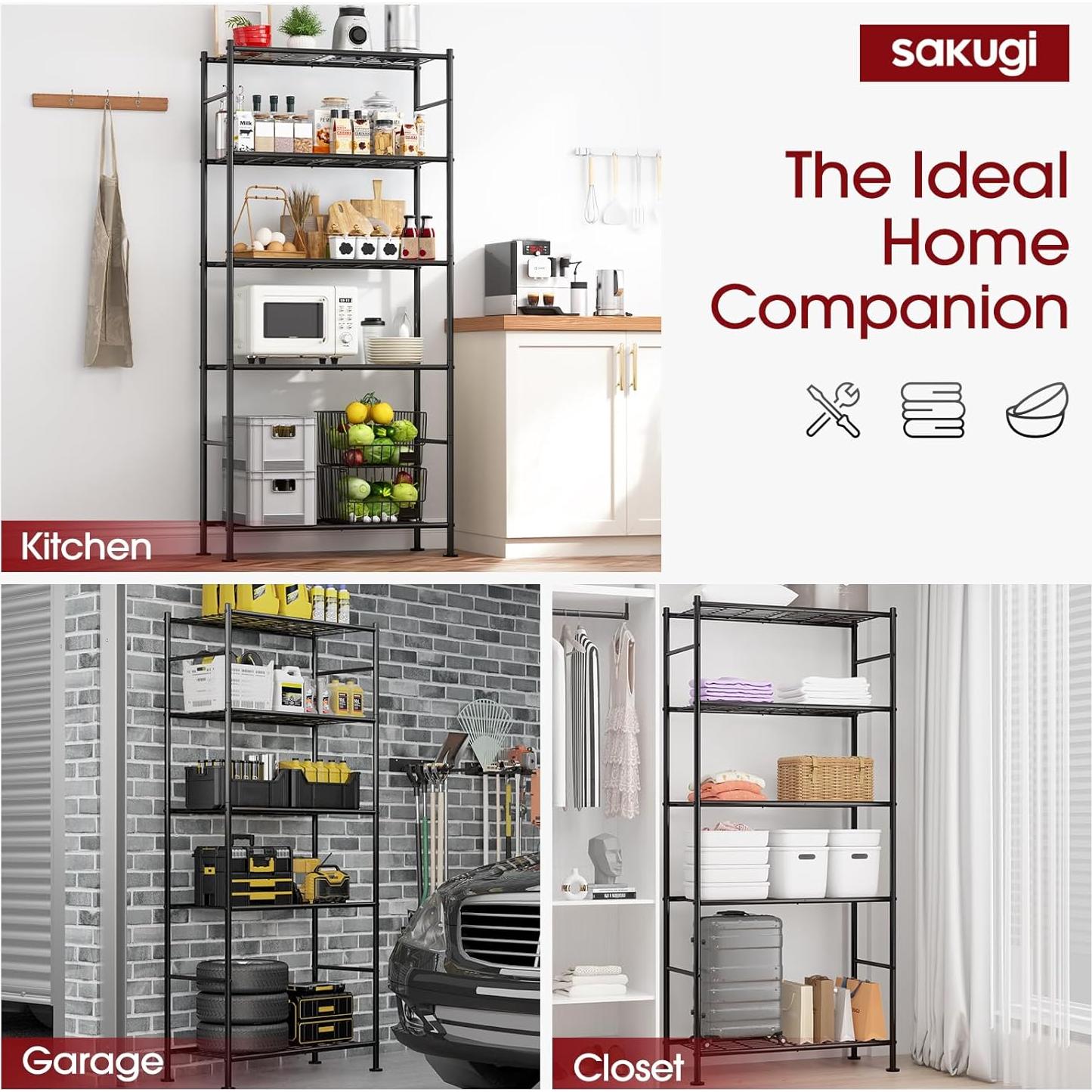 Estantes de Almacenamiento Sakugi 5 Niveles 85.1x32x182.9cm Negro