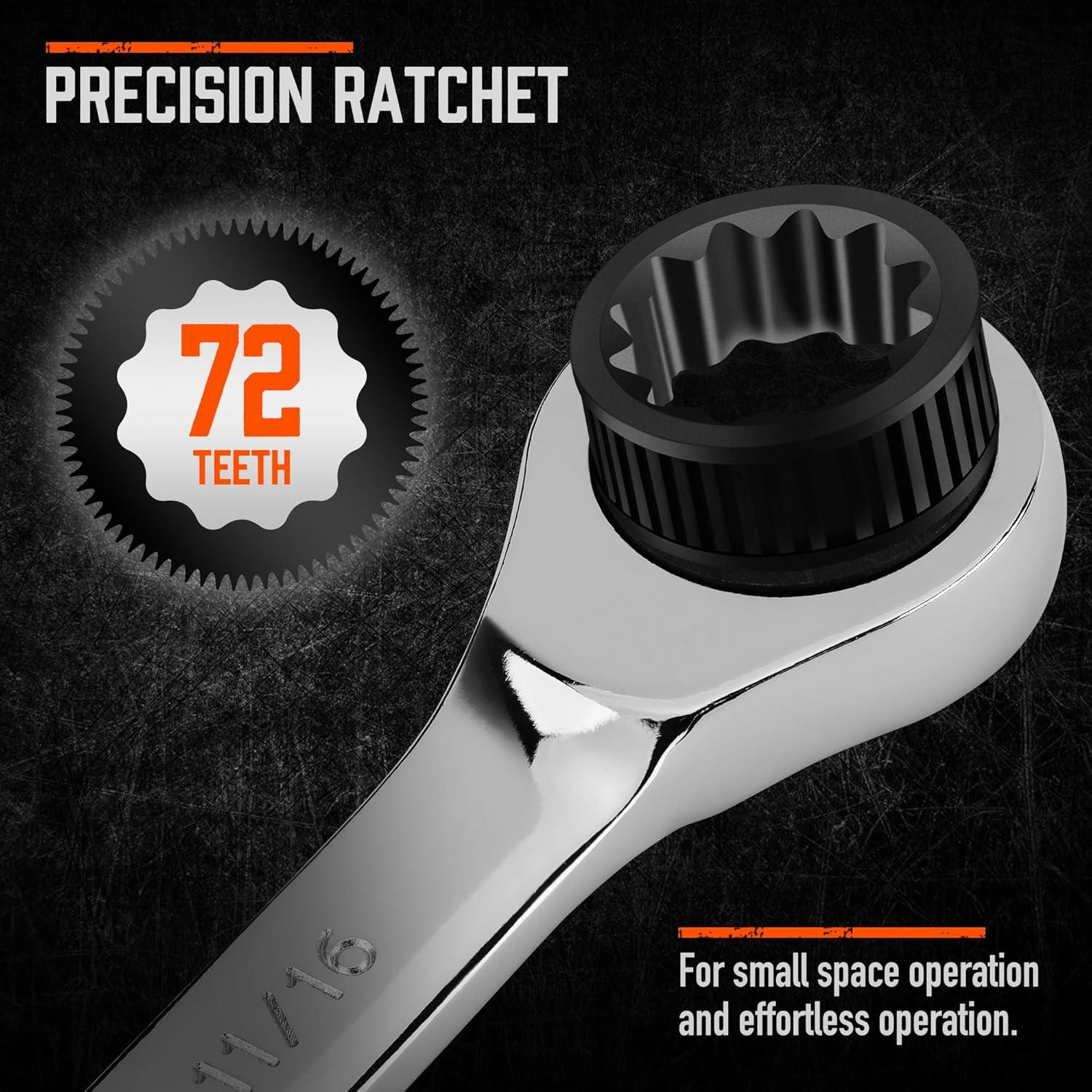 Juego de Llaves de Carraca 26 Piezas HORUSDY Acero Cromo Vanadio