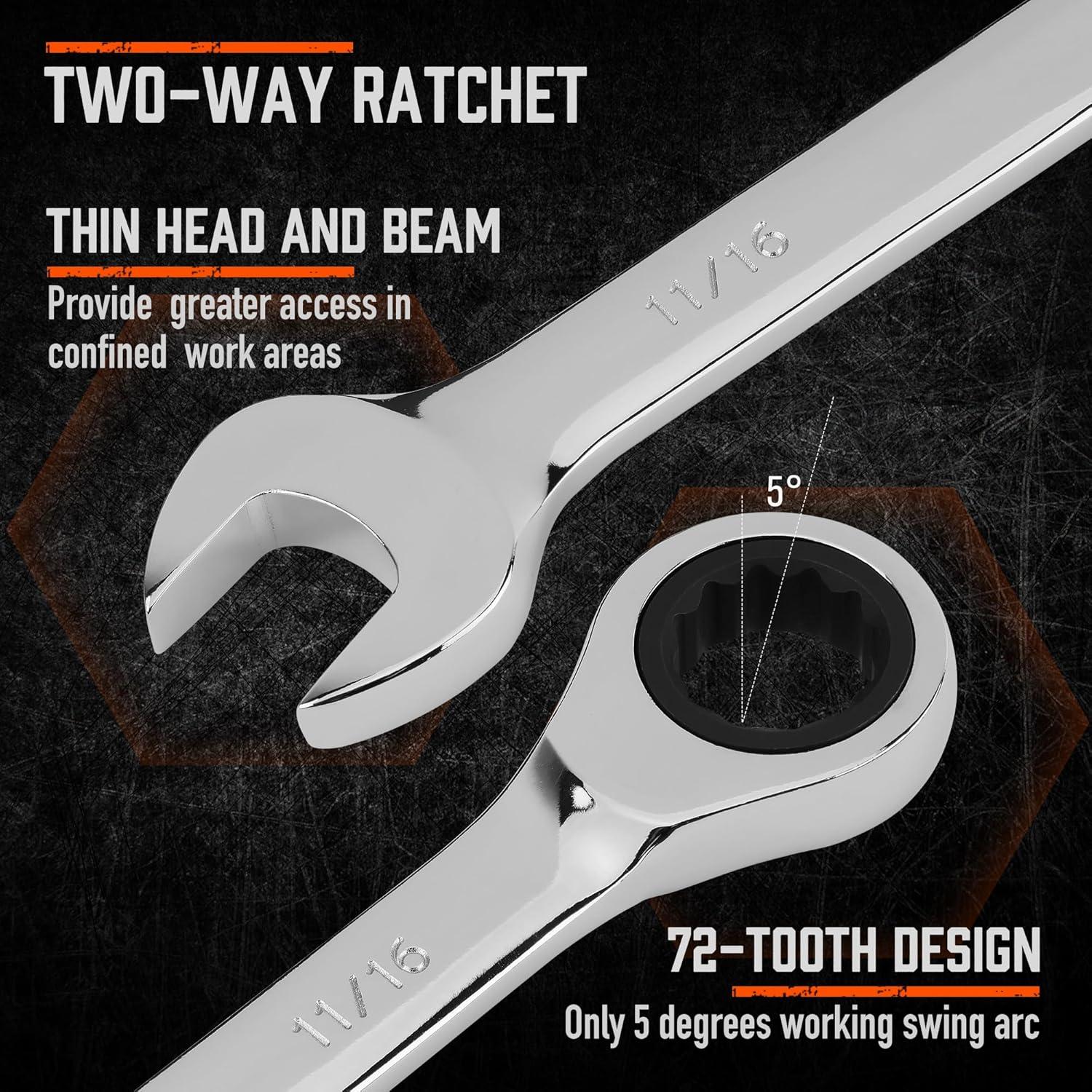 Juego de Llaves de Carraca 26 Piezas HORUSDY Acero Cromo Vanadio