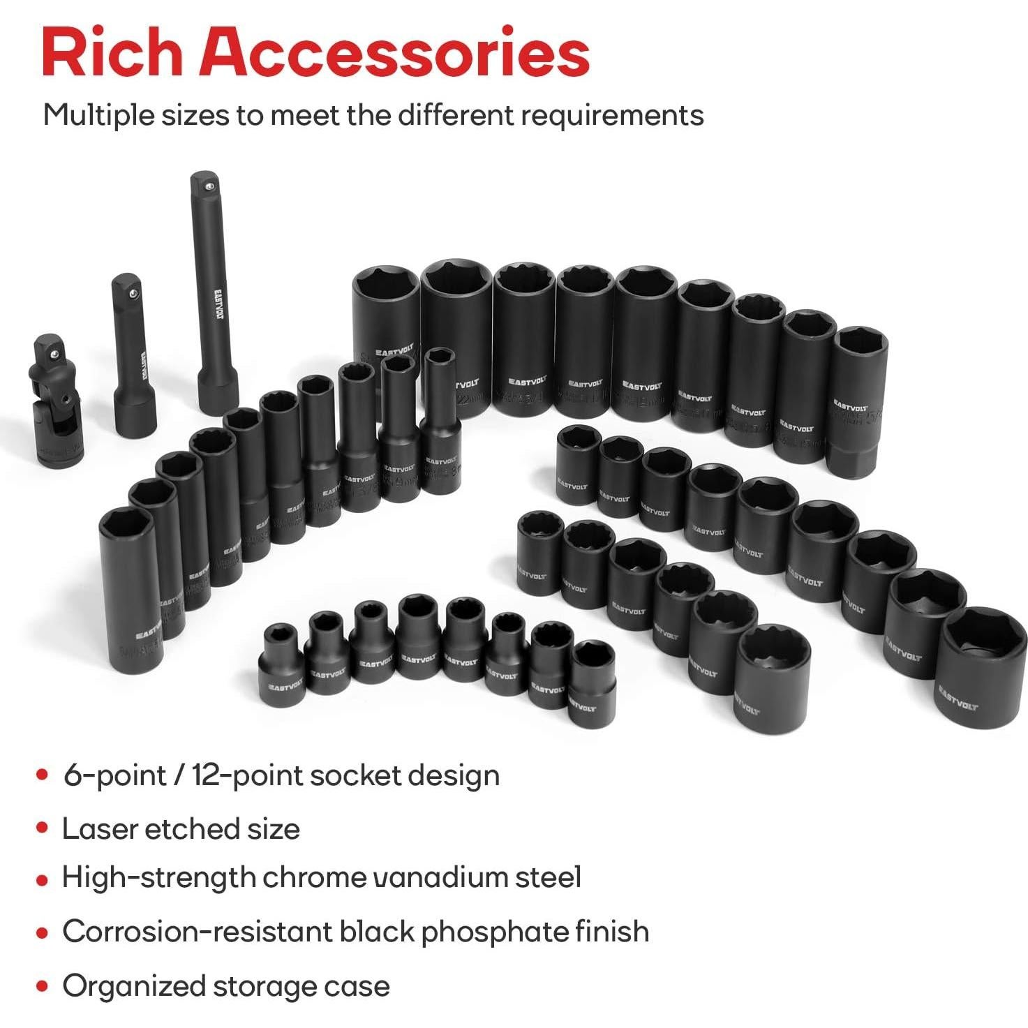 Juego de Llaves de Carraca 46 Piezas Eastvolt, Acero Cromo Vanadio