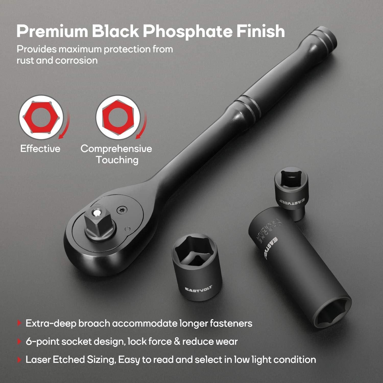 Juego de Llaves de Carraca 46 Piezas Eastvolt, Acero Cromo Vanadio