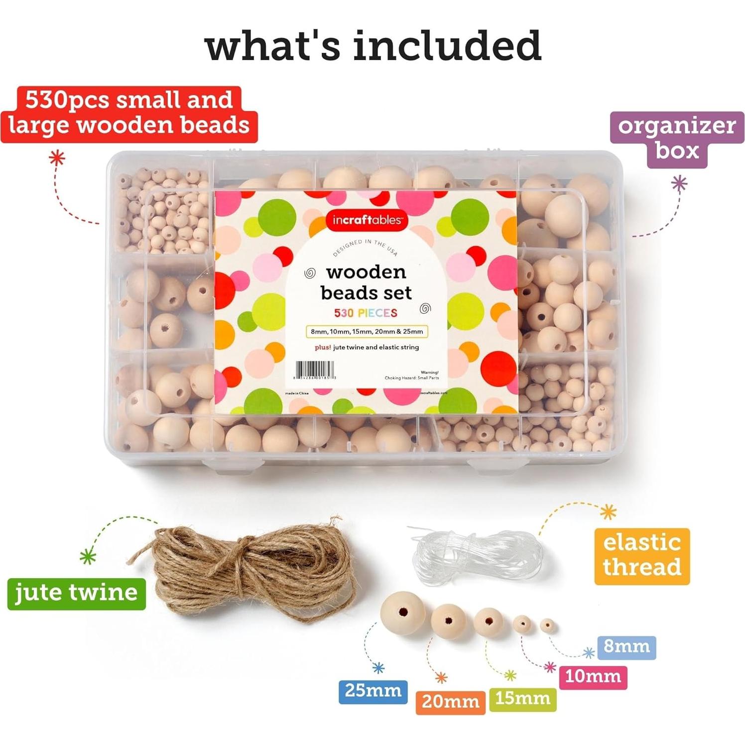 Perlas de Madera Incraftables 530 Piezas para Manualidades