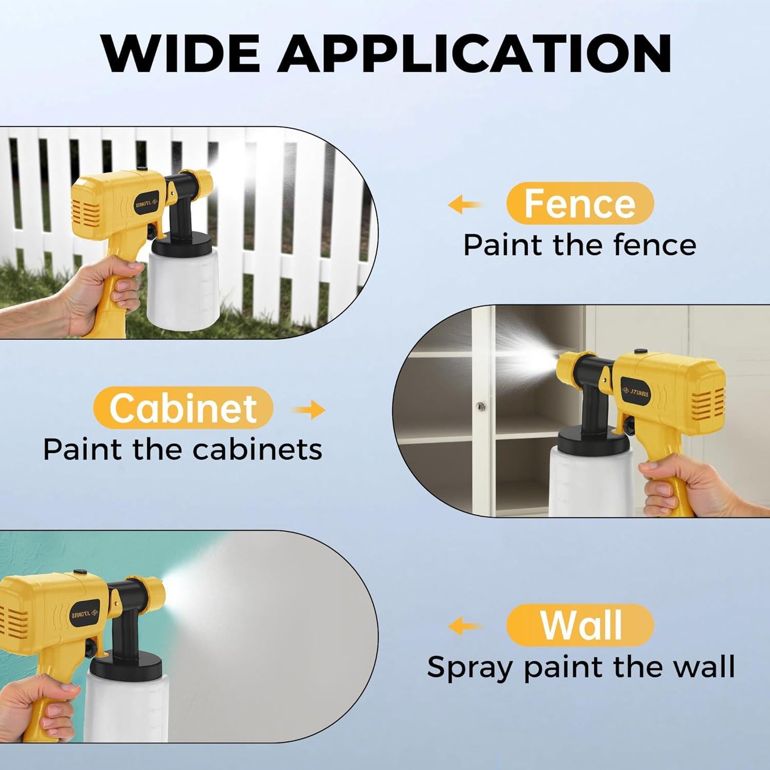 Pistola de Pintura Eléctrica JFTOOIS 900ml Ajustable Amarillo