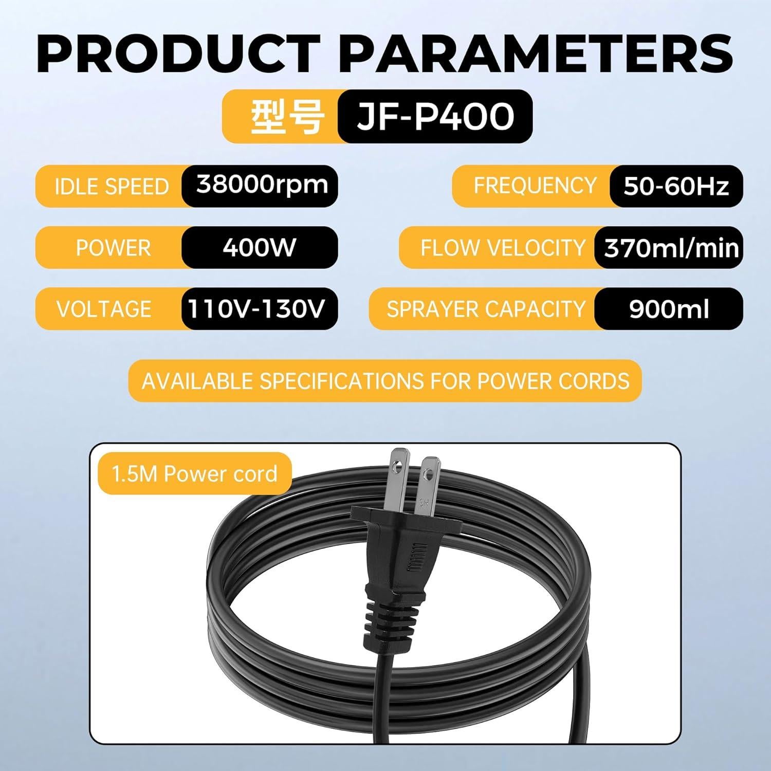 Pistola de Pintura Eléctrica JFTOOIS 900ml Ajustable Amarillo