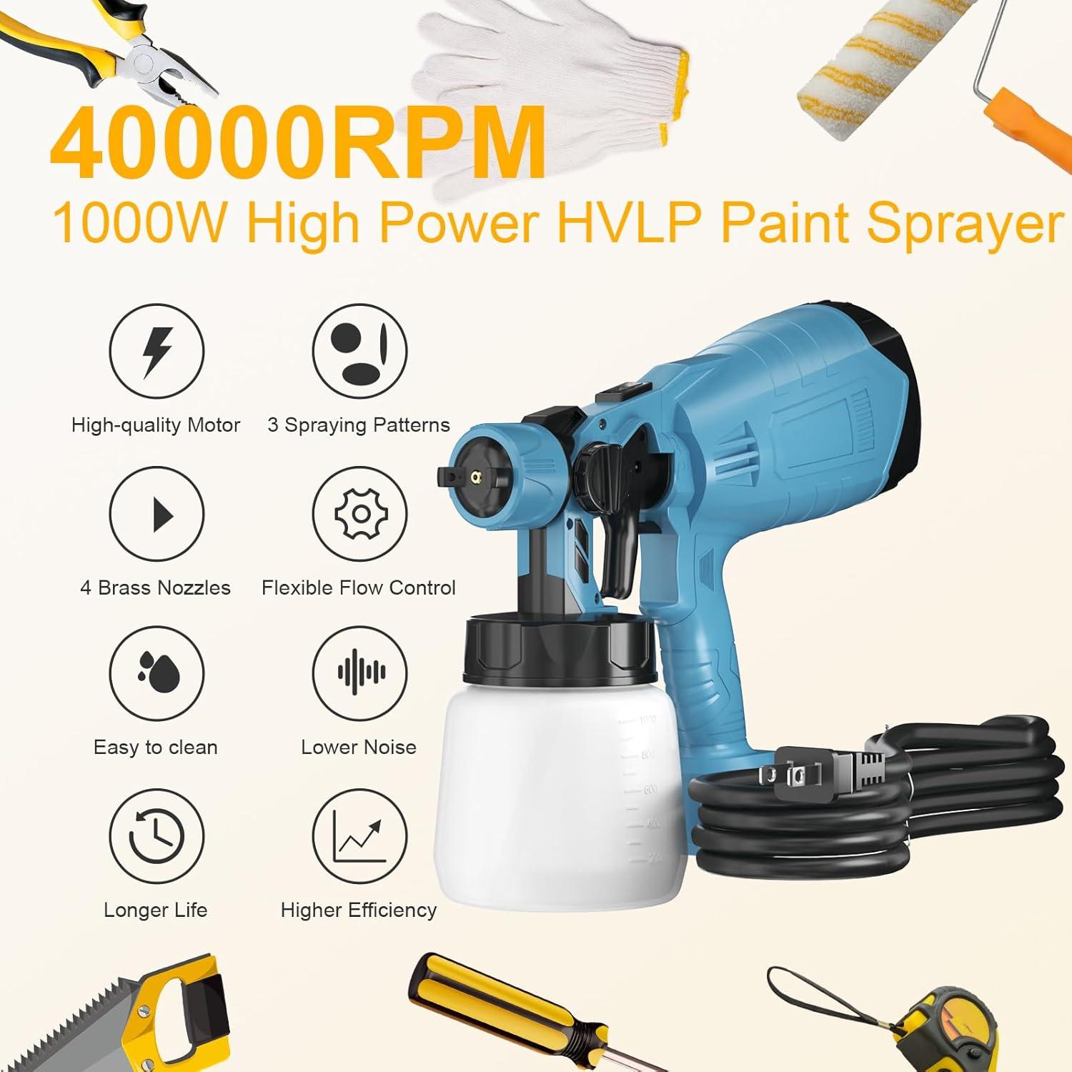 Pistola de Pintura Eléctrica Monggoli 1000W 1000ml 4 Boquillas