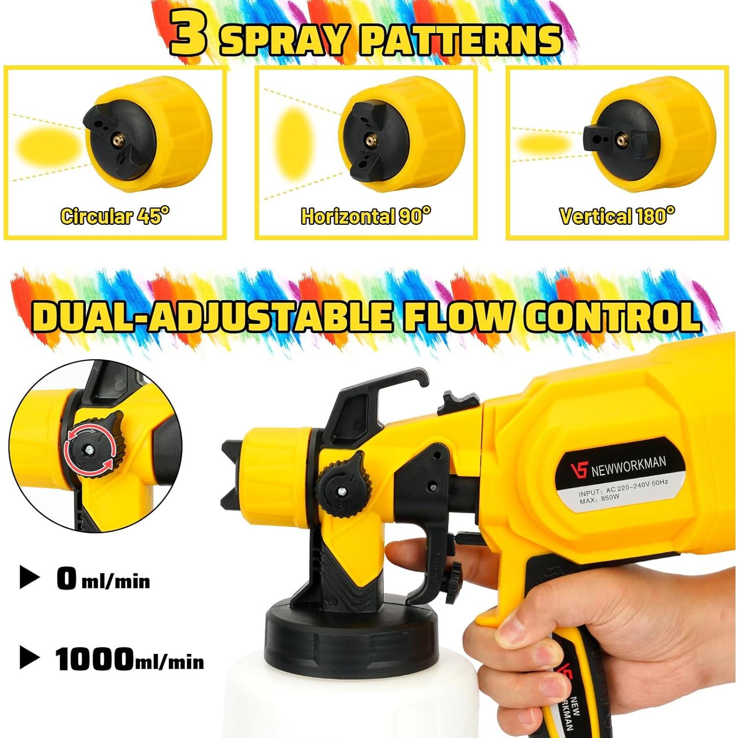 Pulverizador de pintura GUATTINE QZQ123 850W 1.39L 3 boquillas