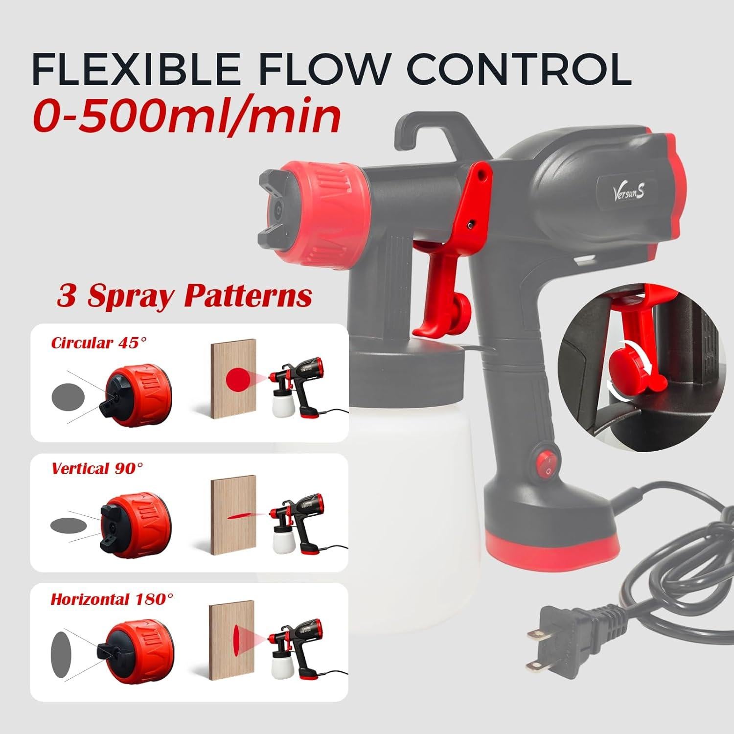 Pistola de Pintura 400W Versuns 800ml 3 Boquillas Fácil Limpieza