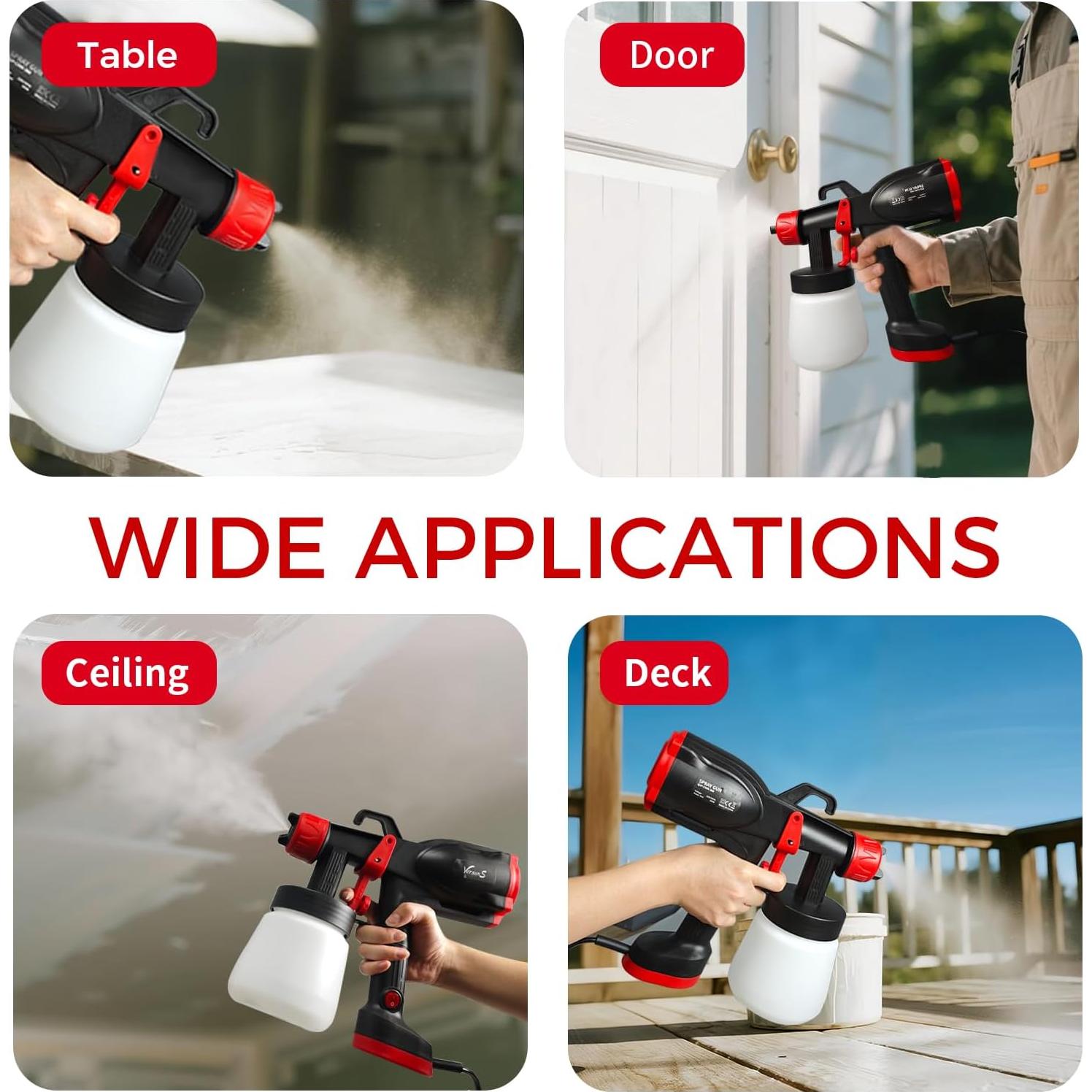 Pistola de Pintura 400W Versuns 800ml 3 Boquillas Fácil Limpieza