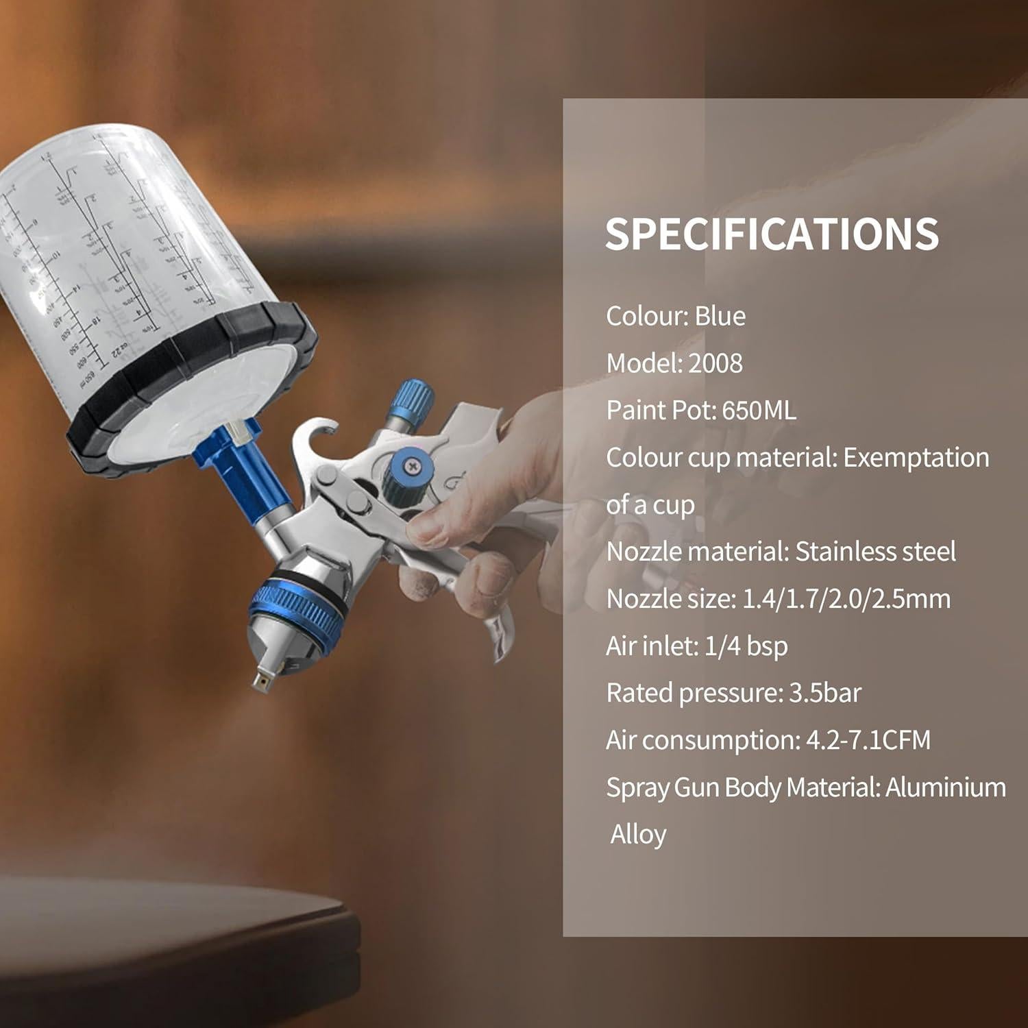 Pistola de Pulverización HVLP BENTOHKLE H2008 650cc 1.4-2.5mm