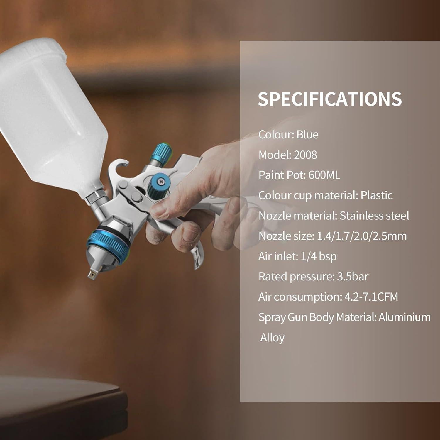 Kit de Pistola de Pulverización HVLP BENTOHKLE 2008 Azul 600cc