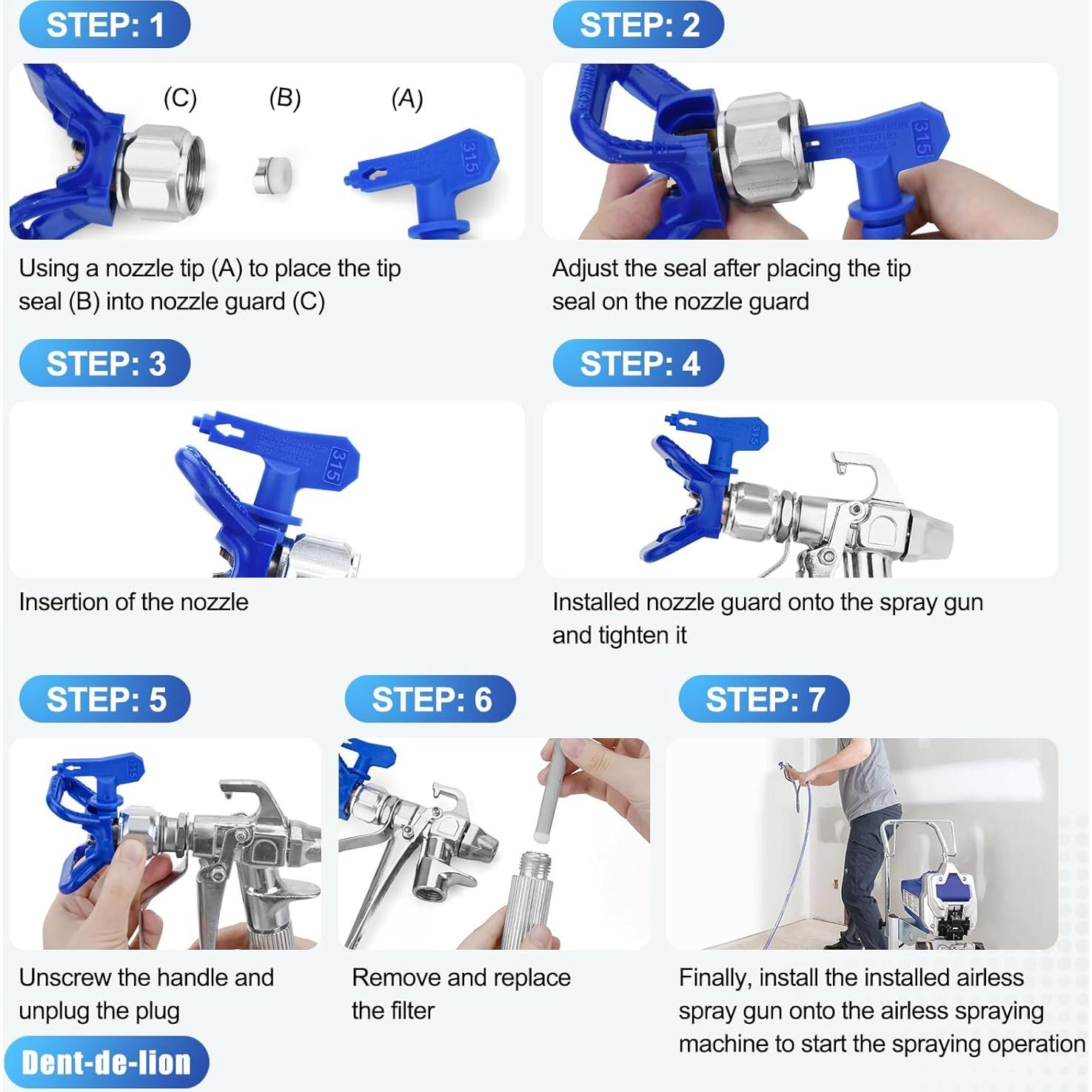 Kit de Pistola Pulverizadora Sin Aire Dent-de-lion 13 Piezas