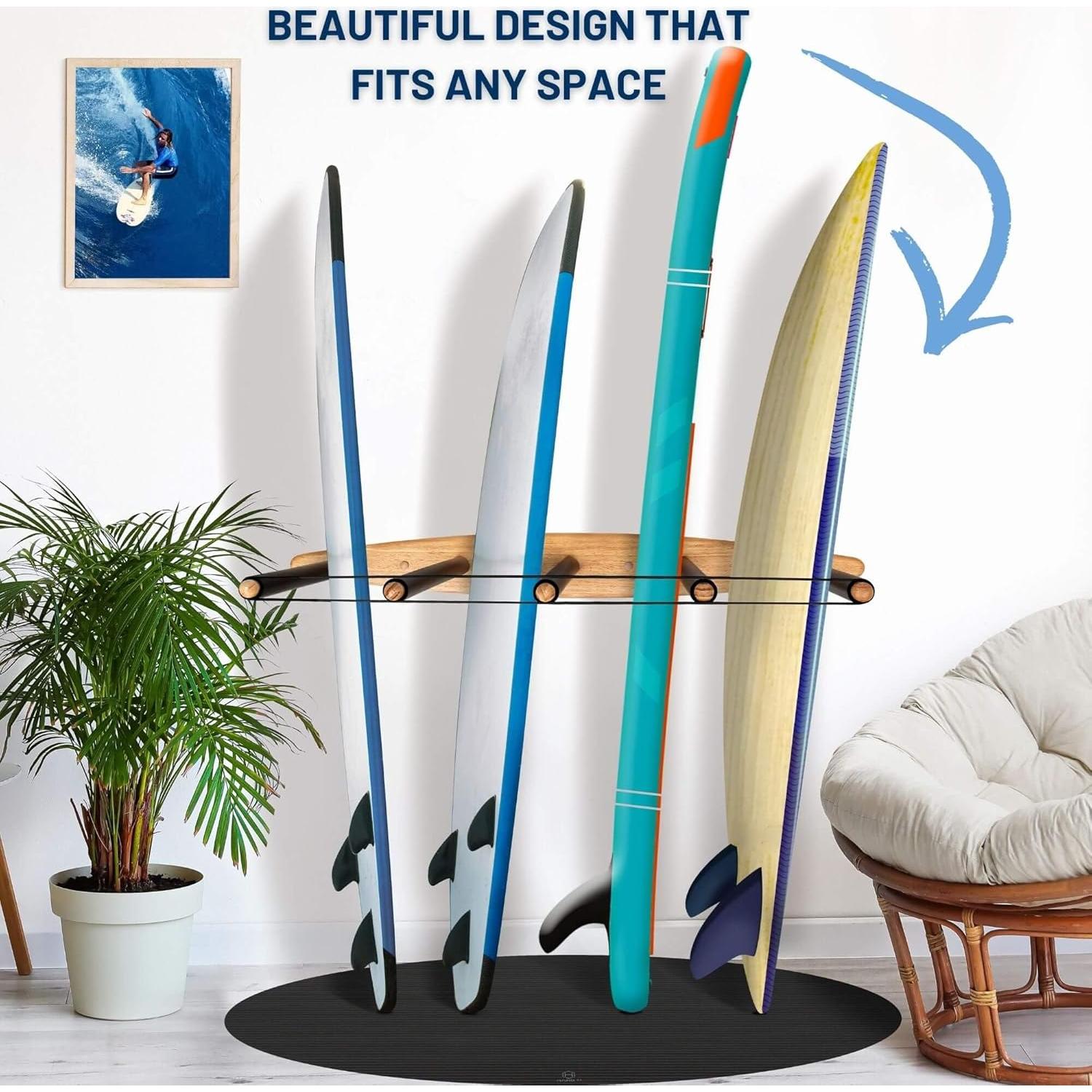 Soporte Vertical para Tablas de Surf Hang 11 - 5 Brazos, Madera Dura