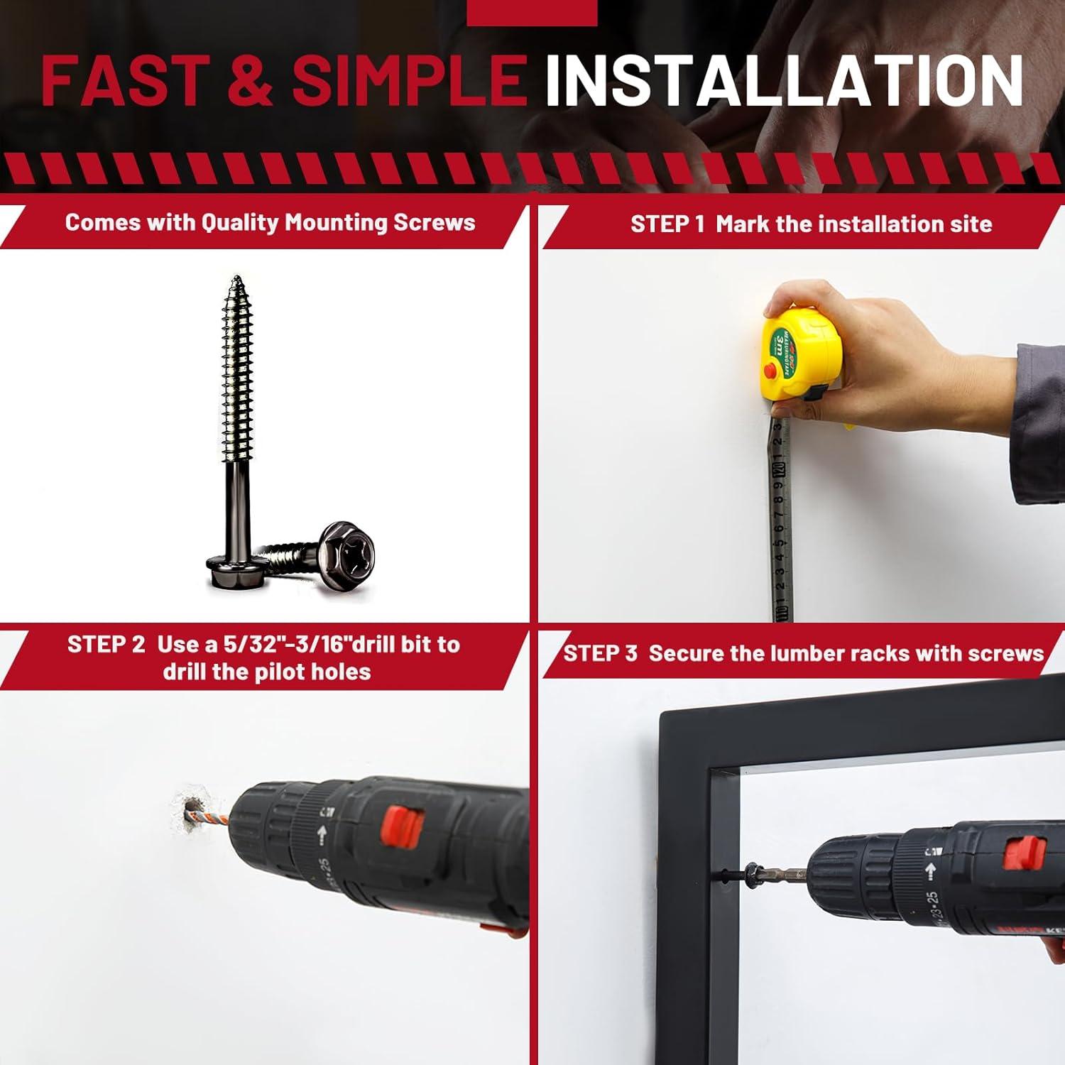 Estante de Almacenamiento Montado en Pared YYR - Negro, 4 Niveles, 363 kg