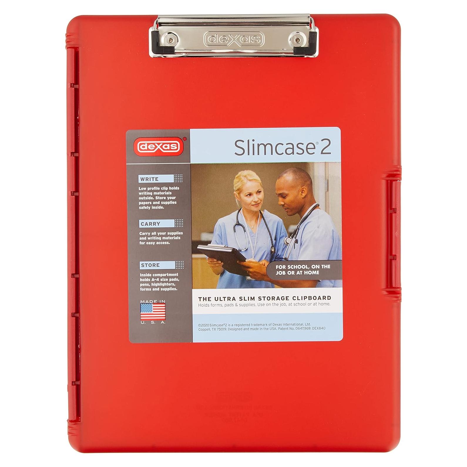 Clipboard Dexas Slimcase 2 Rojo Fresa con Almacenamiento A4