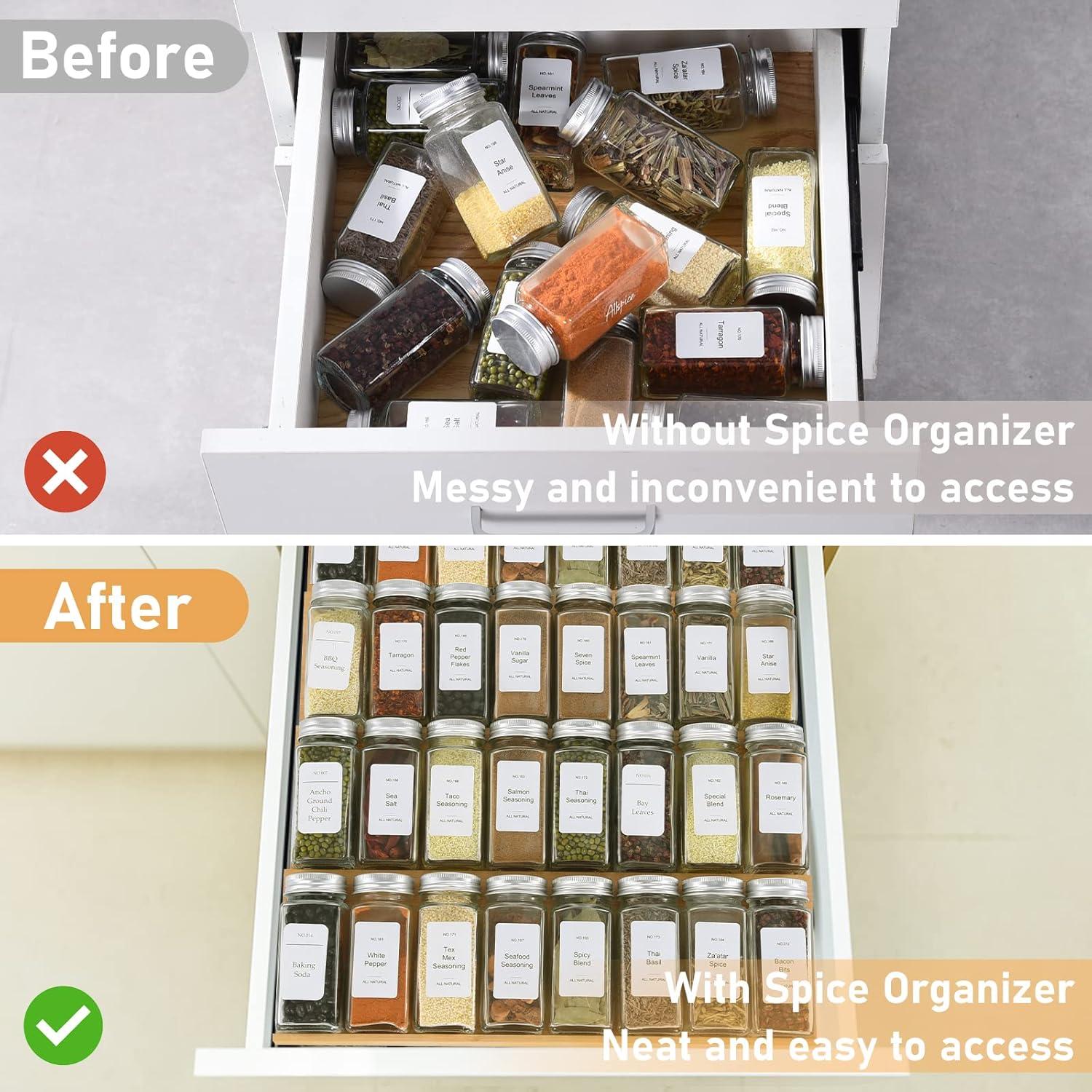 Organizador de Cajón de Especias KitHero con 24 Tarros y 216 Etiquetas