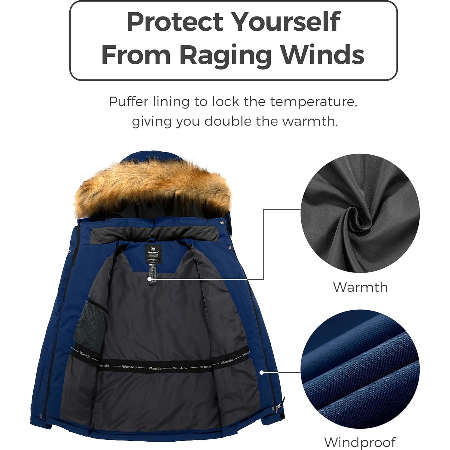 Chaqueta de Esquí Impermeable Wantdo para Mujeres - Grande Marino