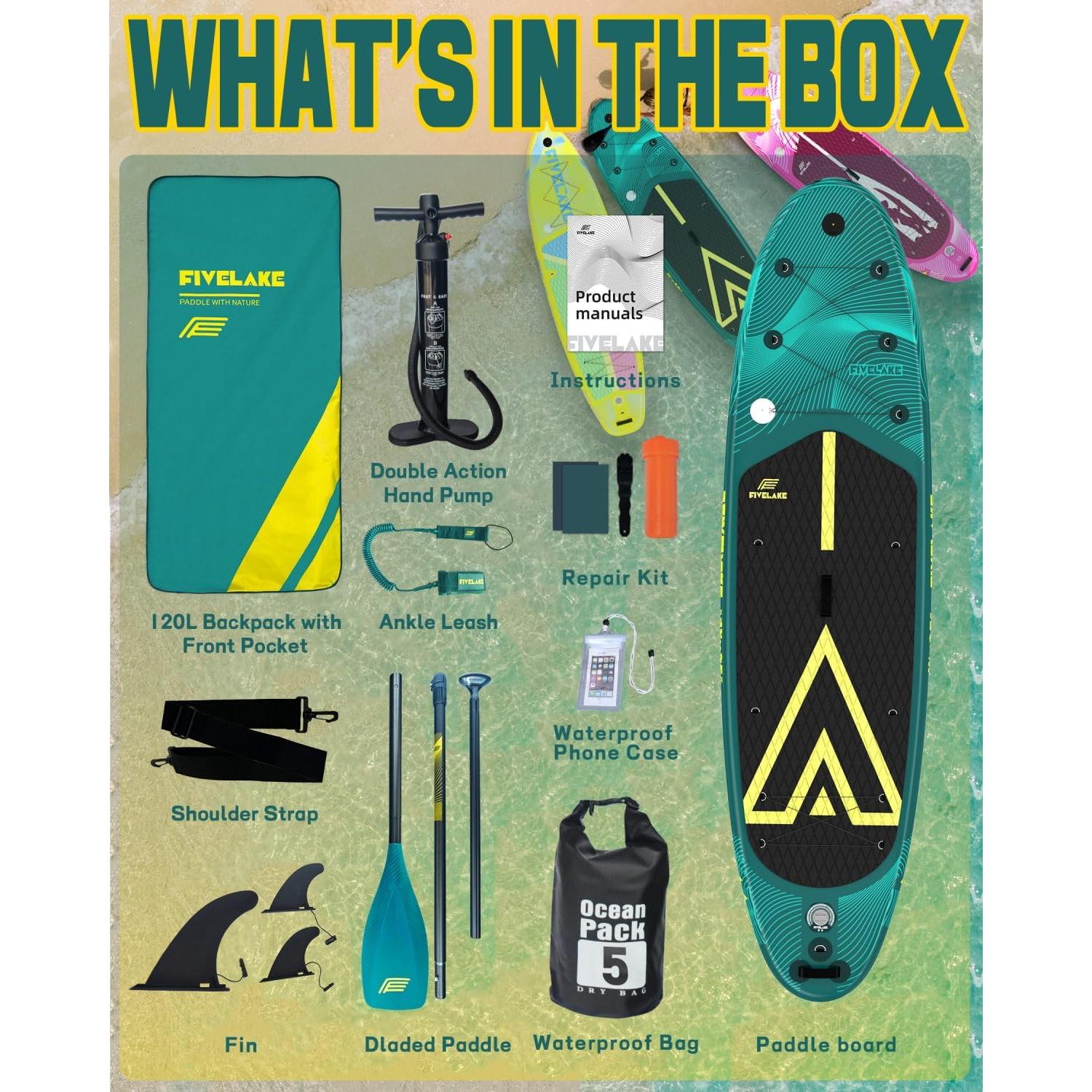 Tabla de Paddle Inflable FIVELAKE 335x89x15cm 195kg Verde