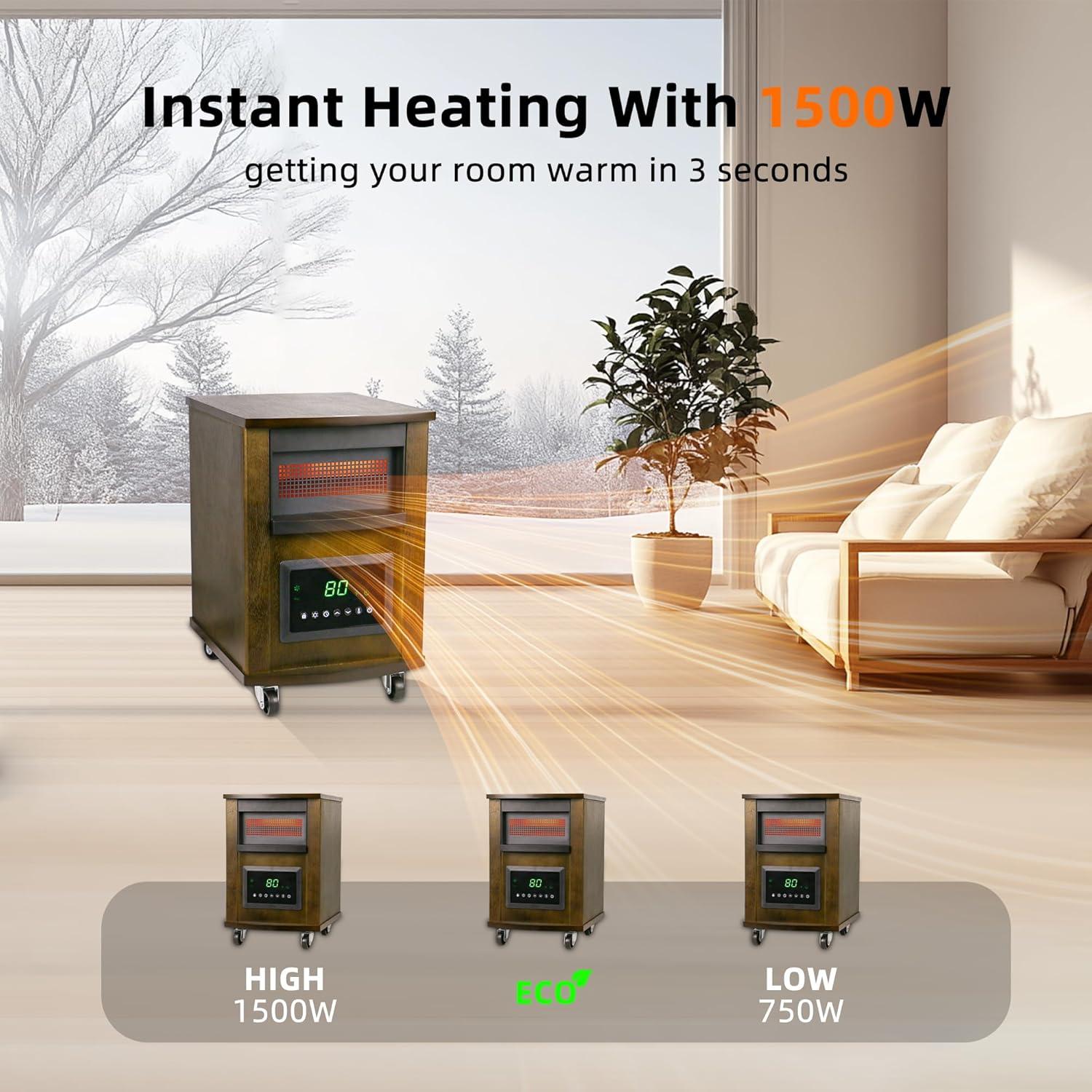 Calefactor Infrarrojo WEWARM 1500W con Control Remoto y Ruedas