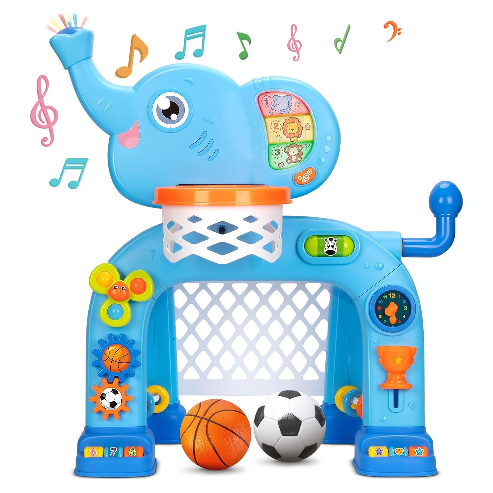 KIZZYEA Toys for 1 2 3 Years Old Boys Girls, Toddler Basketball Hoop & Soccer Goal, Montessori Toy, Interactive Musical Sports Toys with Light, Christmas Birthday Gifts for Baby Kids Age 12-18 Months