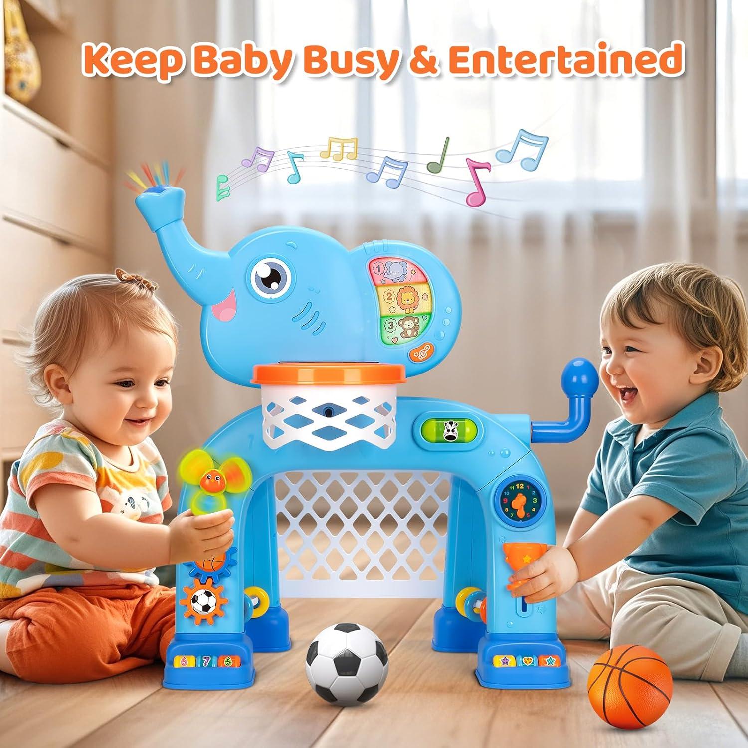 KIZZYEA Toys for 1 2 3 Years Old Boys Girls, Toddler Basketball Hoop & Soccer Goal, Montessori Toy, Interactive Musical Sports Toys with Light, Christmas Birthday Gifts for Baby Kids Age 12-18 Months