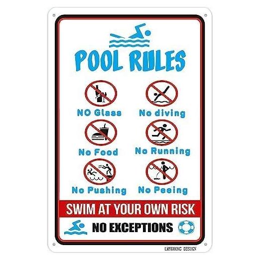 Cartel de Metal 20x30 cm MDRHCSW Decoración Piscina Reglas