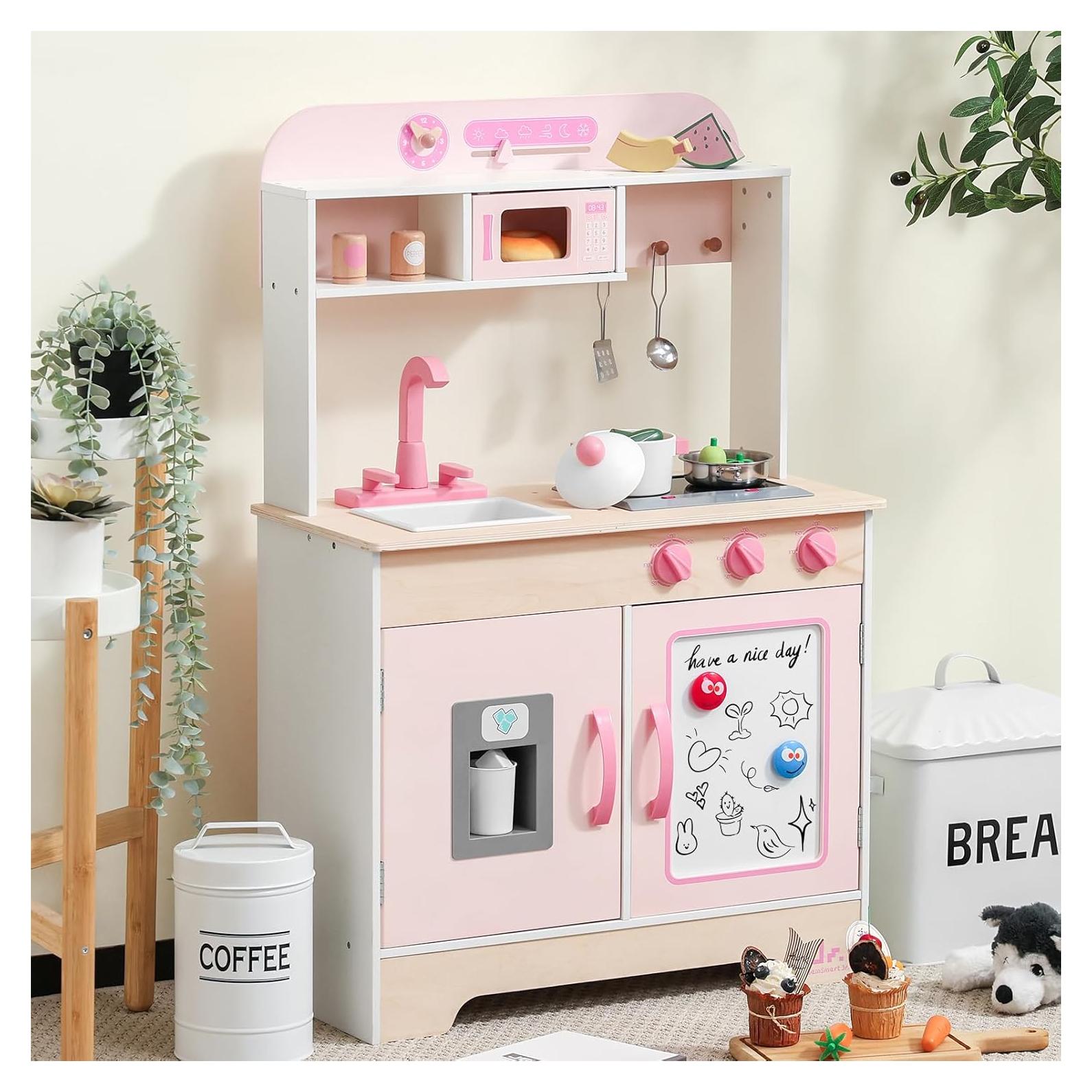 SainSmart Jr. Wooden Play Kitchen for Kids - Premium Toddler Pretend Play Cooking Set - Includes Stove, Refrigerator, and Accessories for Boys and Girls