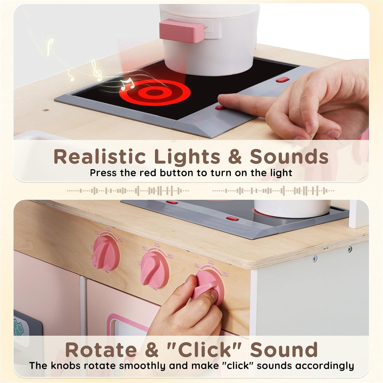 SainSmart Jr. Wooden Play Kitchen for Kids - Premium Toddler Pretend Play Cooking Set - Includes Stove, Refrigerator, and Accessories for Boys and Girls