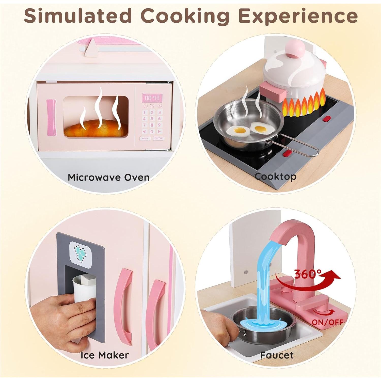 SainSmart Jr. Wooden Play Kitchen for Kids - Premium Toddler Pretend Play Cooking Set - Includes Stove, Refrigerator, and Accessories for Boys and Girls