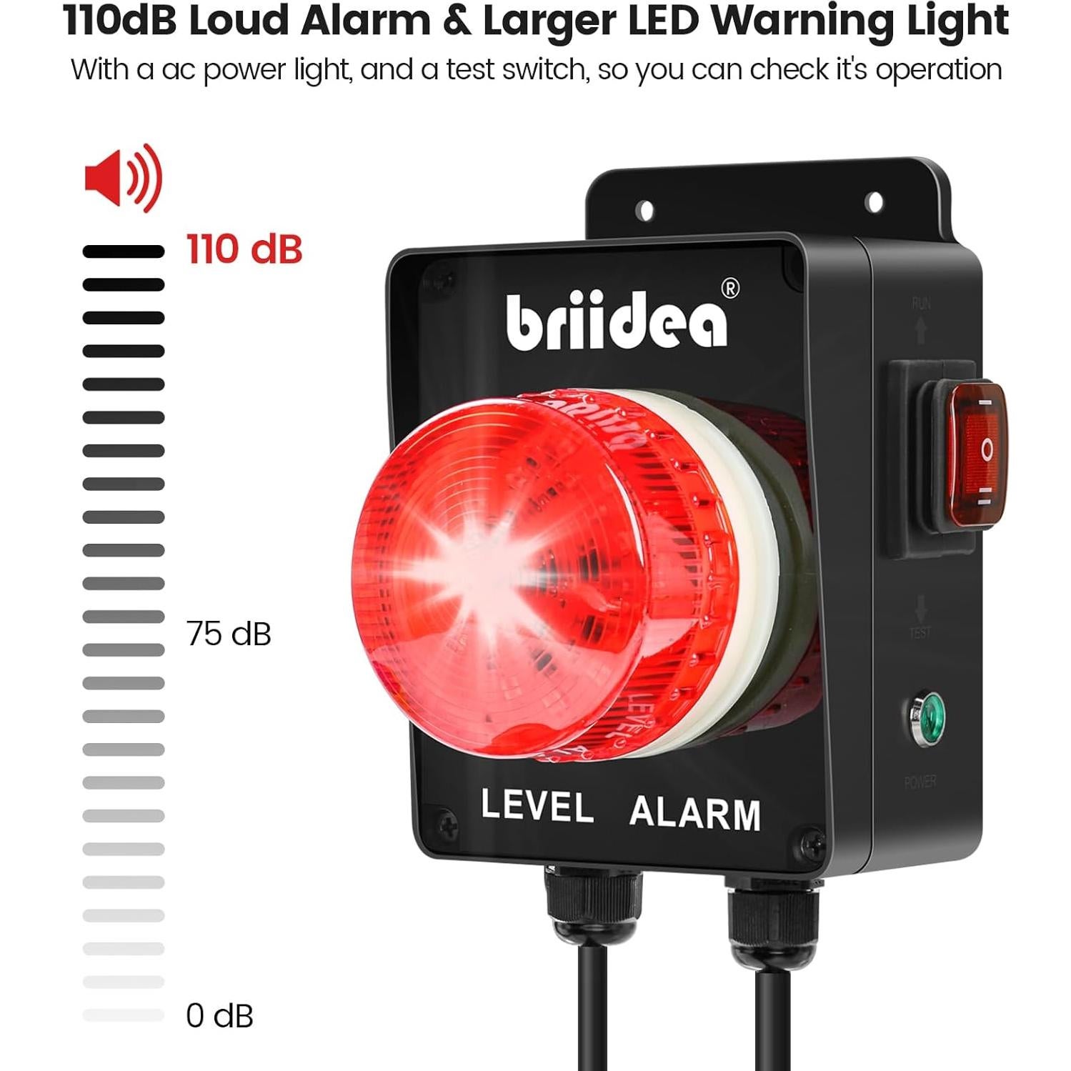 Alarma de Agua Alta Briidea LD-130 con Luz LED y 110dB