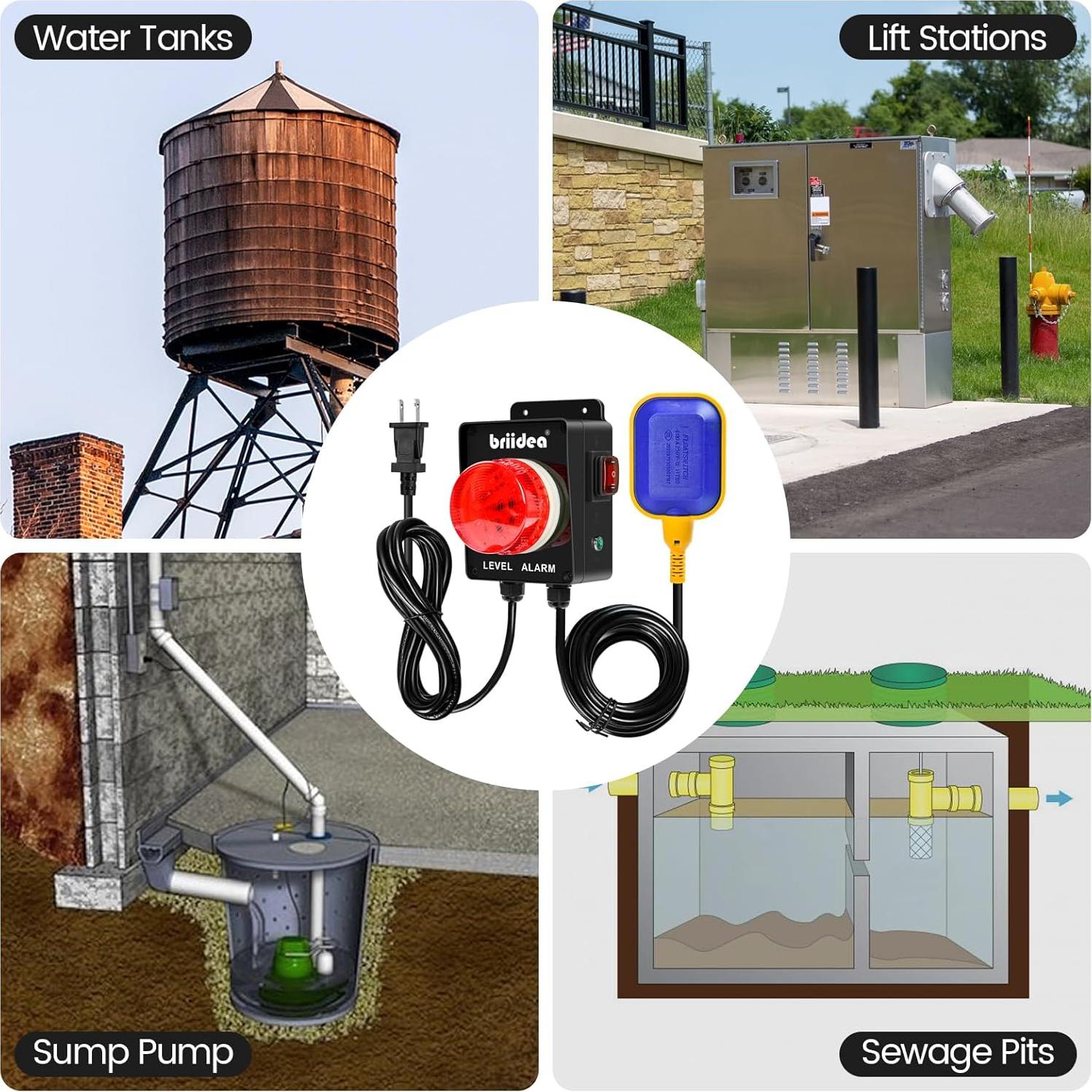 Alarma de Agua Alta Briidea LD-130 con Luz LED y 110dB