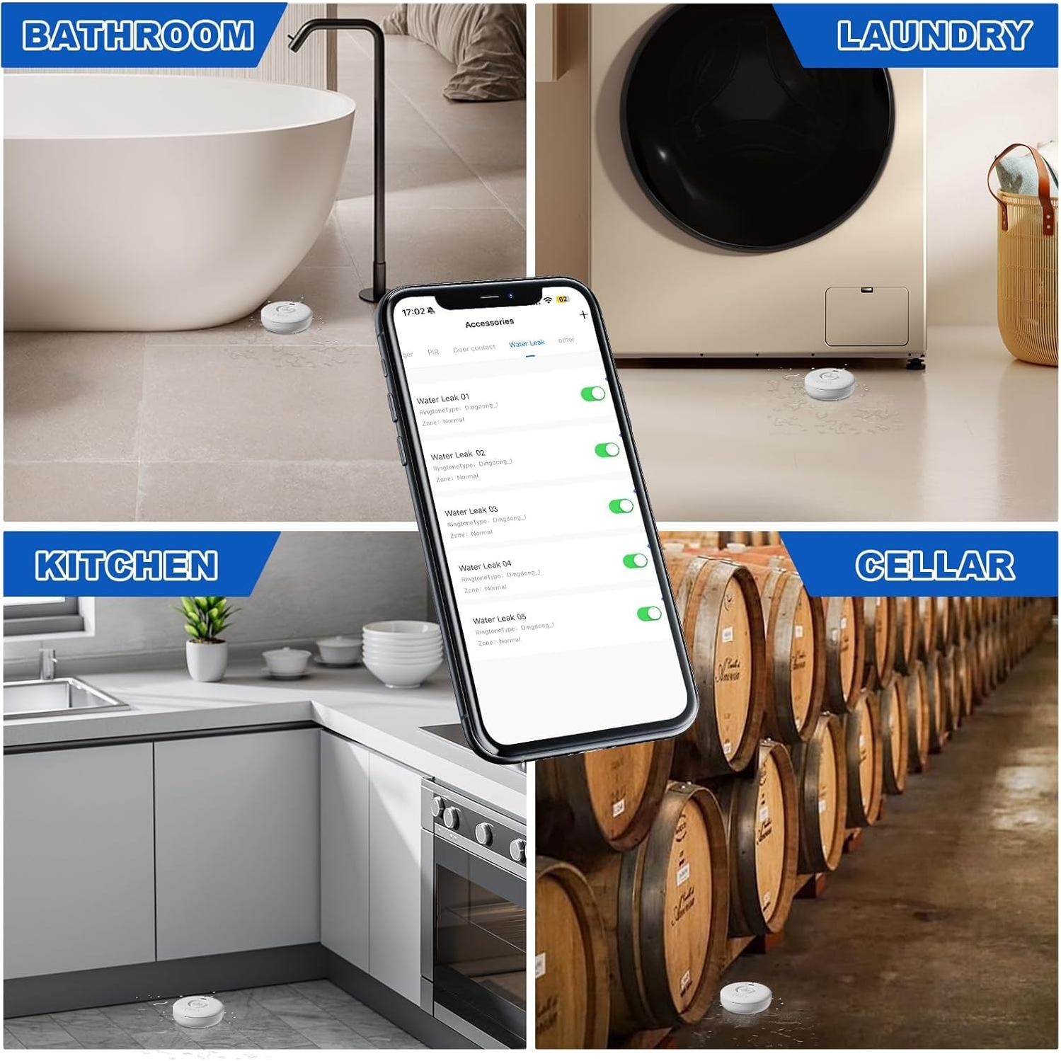 Detectores de Fugas de Agua WiFi RUIKORING 5 Sensores 120dB