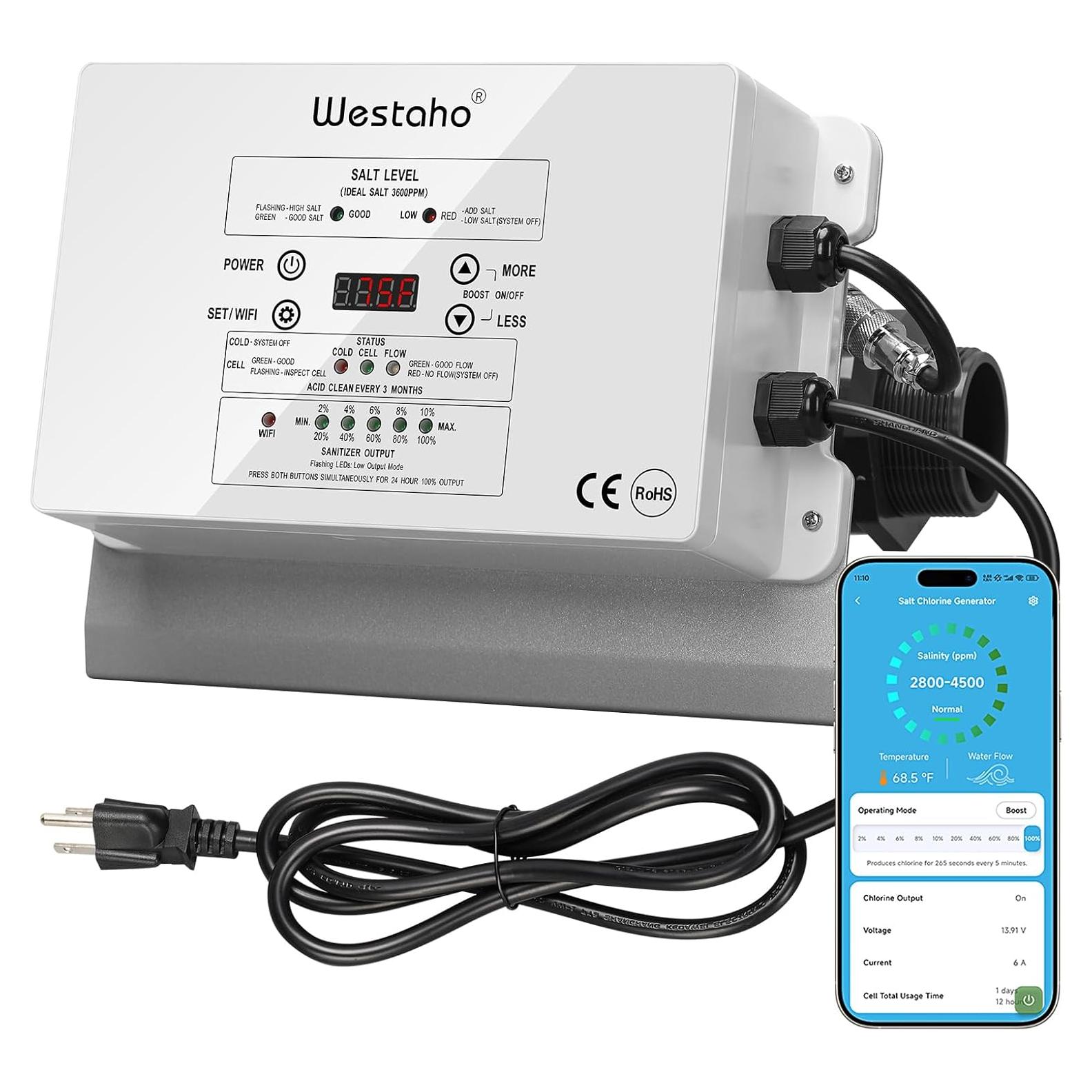 Generador de Cloro Salino WiFi Westaho para Piscinas 15,000 Gal