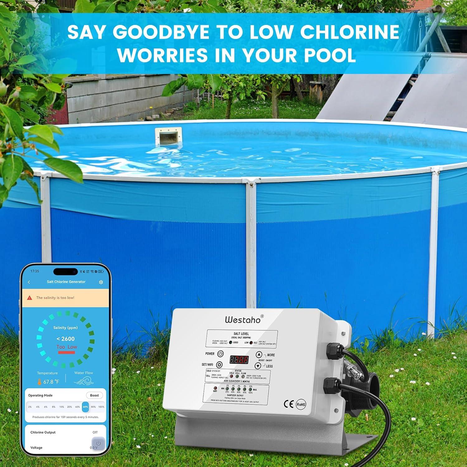 Generador de Cloro Salino WiFi Westaho para Piscinas 15,000 Gal